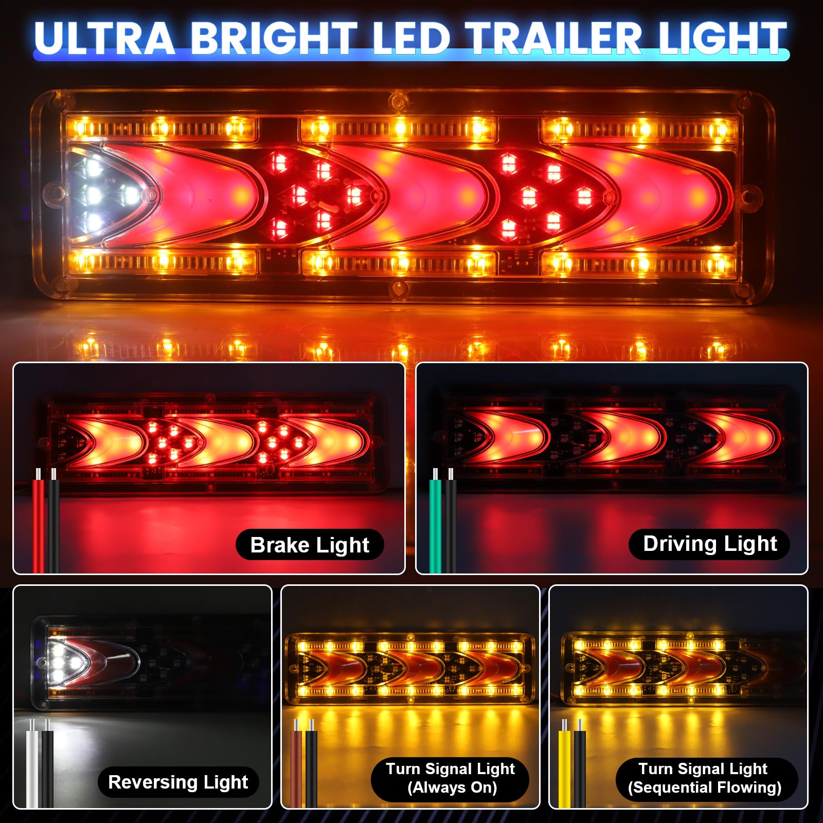Xuzimaoyi 2Pcs Turn Signal Brake Reverse Taillight Led Truck Tail Lights Rectangular Turn Signal Stop Led Trailer Tail Light For
