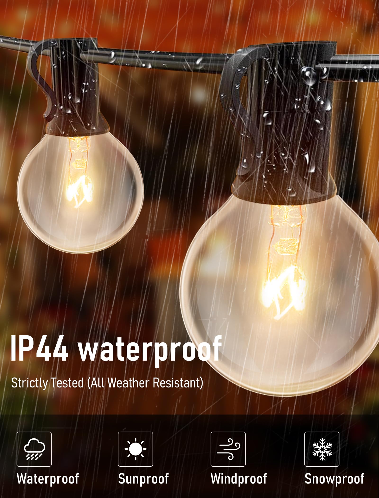 Romasaty 100Ft String Lights, G40 Outdoor String Lights Edison Light Bulbs Clear Globe Lights For Backyard Patio Lights Indoor/O