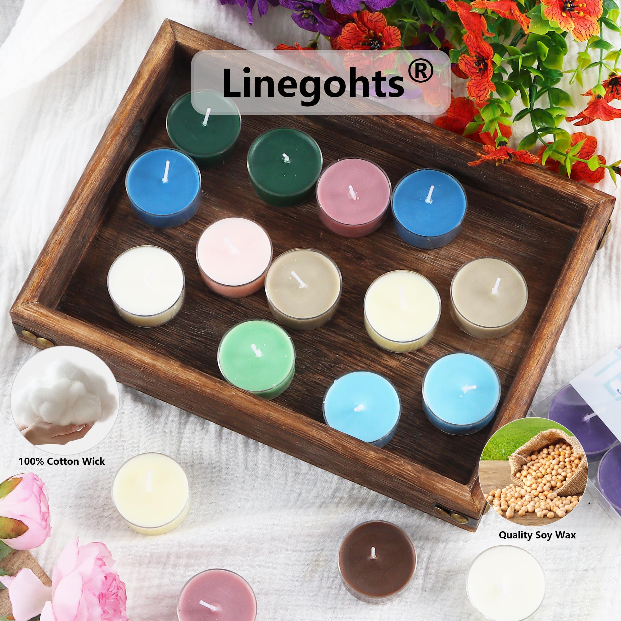 Linegohts Assorted Scented Tea Light Candles - 4 Pack - Soy Wax - Wild Bluebell - 4 Hours Burn Time - Perfect For Weddings & Events