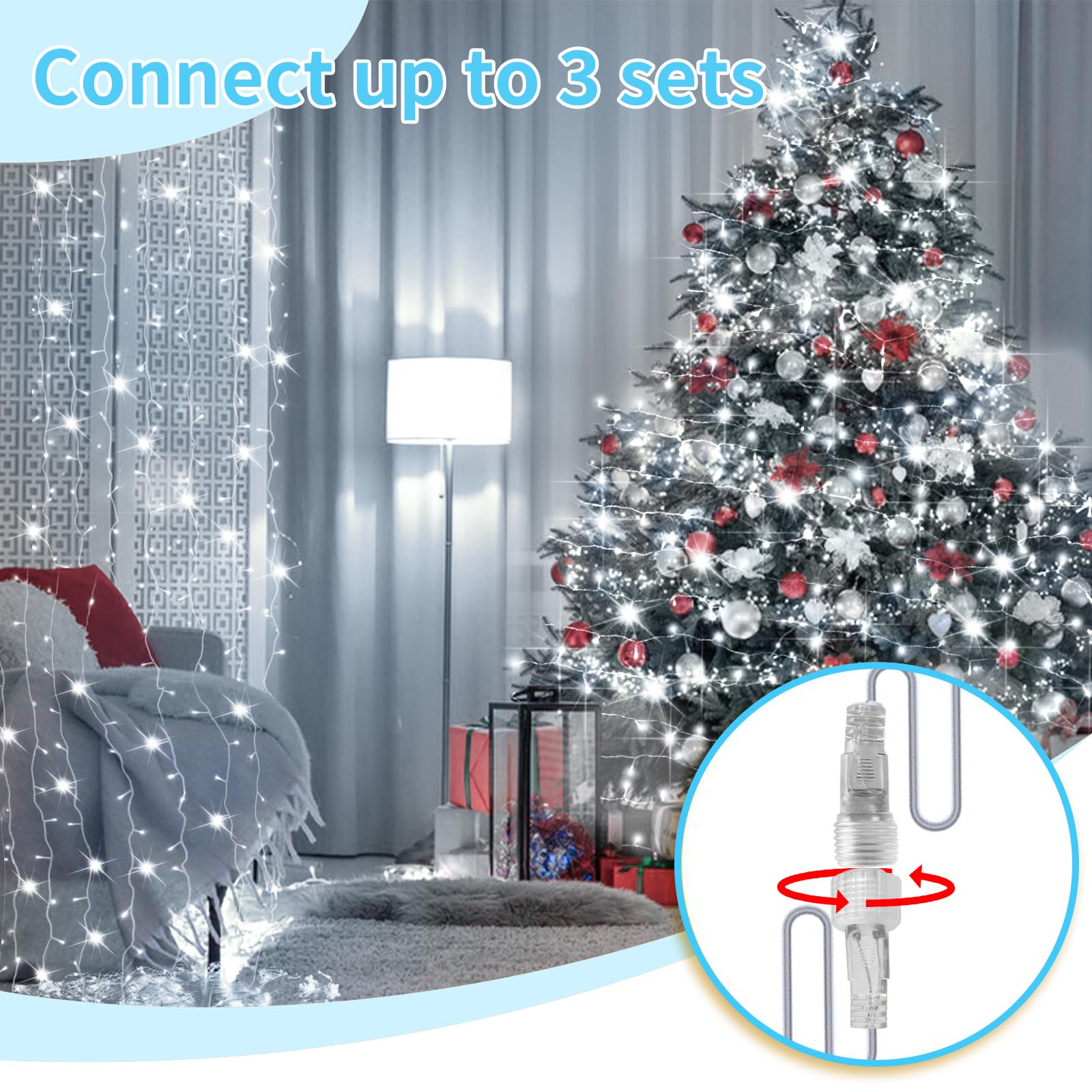 ROADAYLY LED Christmas Lights, 115FT 350LED, Cool White, Waterproof, 8 Modes & Timer, Model DAOYI02-MNO02, Outdoor Fairy Lights