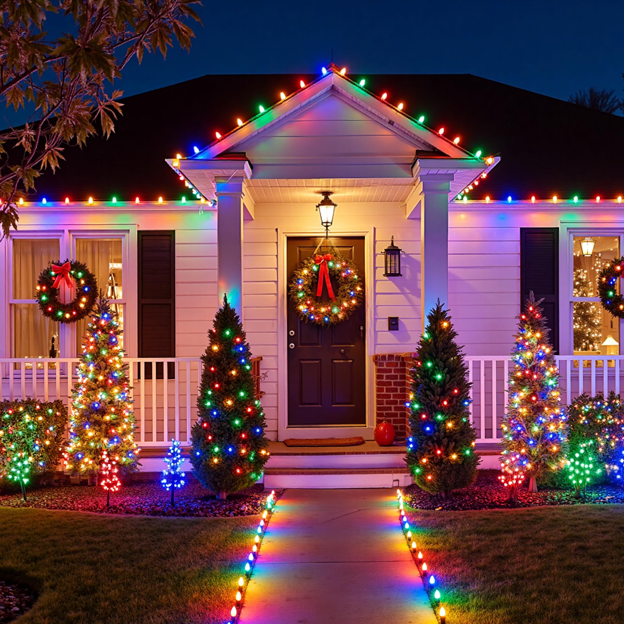 C9 LED Christmas Lights Outdoor  34ft 50 LED Waterproof Strawberry Christmas Decorations String Lights  Plug in Vintage Christmas Tree Lights for Outside  Roof  Patio  Wedding  Party  Multicolor