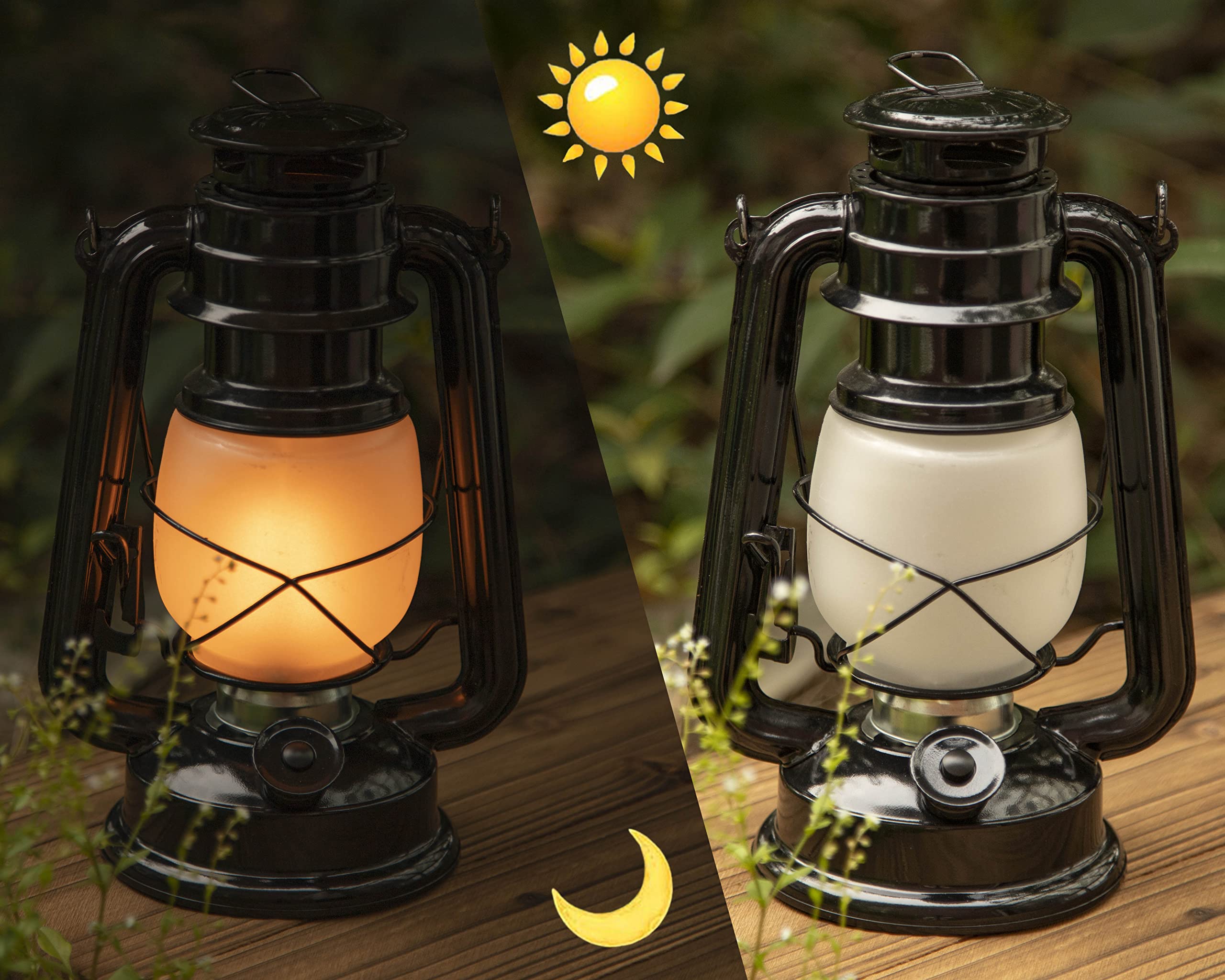 YAKii LED Vintage Flame Lantern, Metal Outdoor Hanging Lantern, Battery Operated, Black, Model LP034484218446