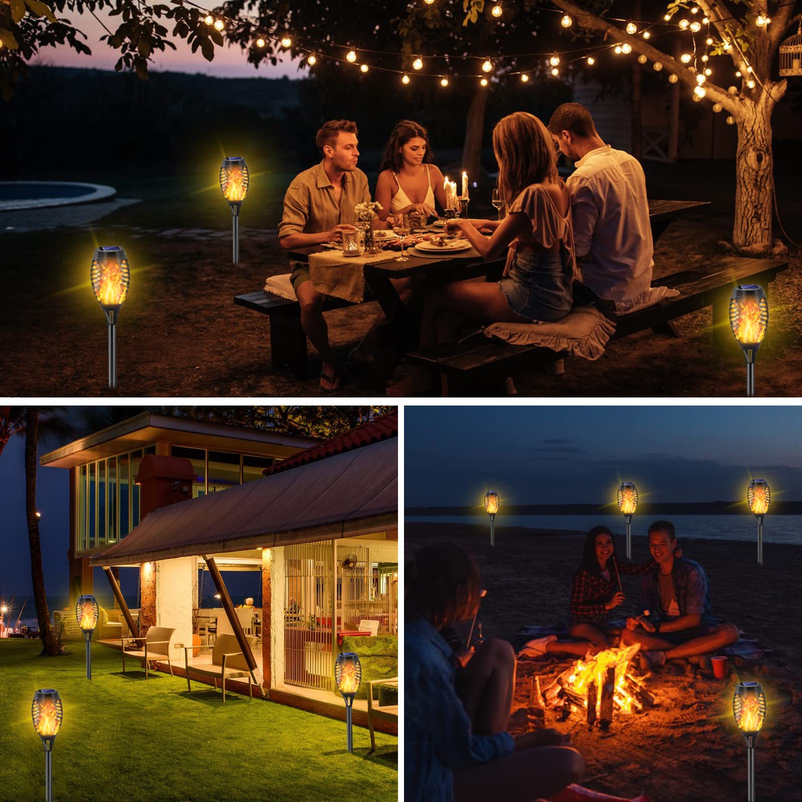 COCOMOX Solar Torch Lights, 12 Pack with Flickering Flame, Waterproof Plastic Tiki Torches, Outdoor Landscape Decorations, Yellow