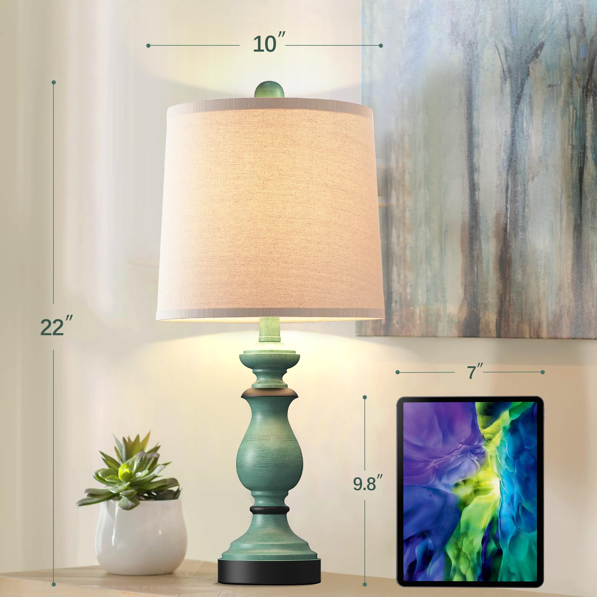 Partphoner Traditional Table Lamp Set Of 2, Rustic Farmhouse Table Lamps For Living Room Bedroom, 22'' Bedside Desk Lamps Vintag