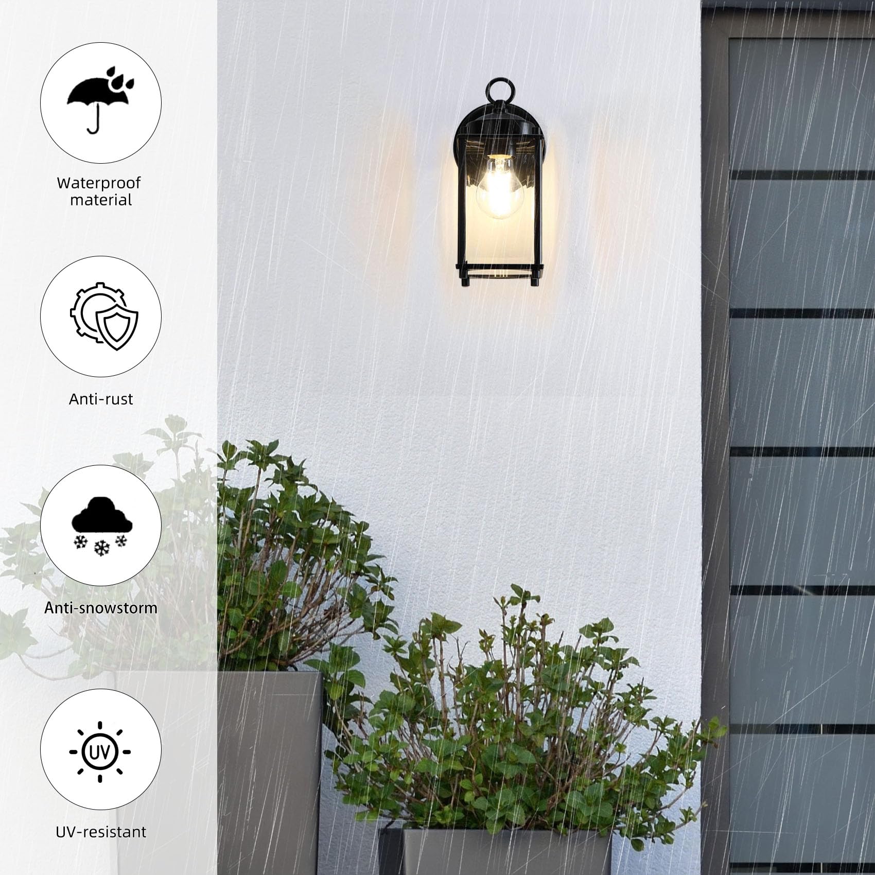 Senroyal Outdoor Wall Light, Exterior Lighting Fixture Wall Sconce, Black Porch Light Fixture With Clear Beveled Glass, Outdoor Wall Lantern Waterproof Anti-Rust E26 Socket For Front Door, Entryway