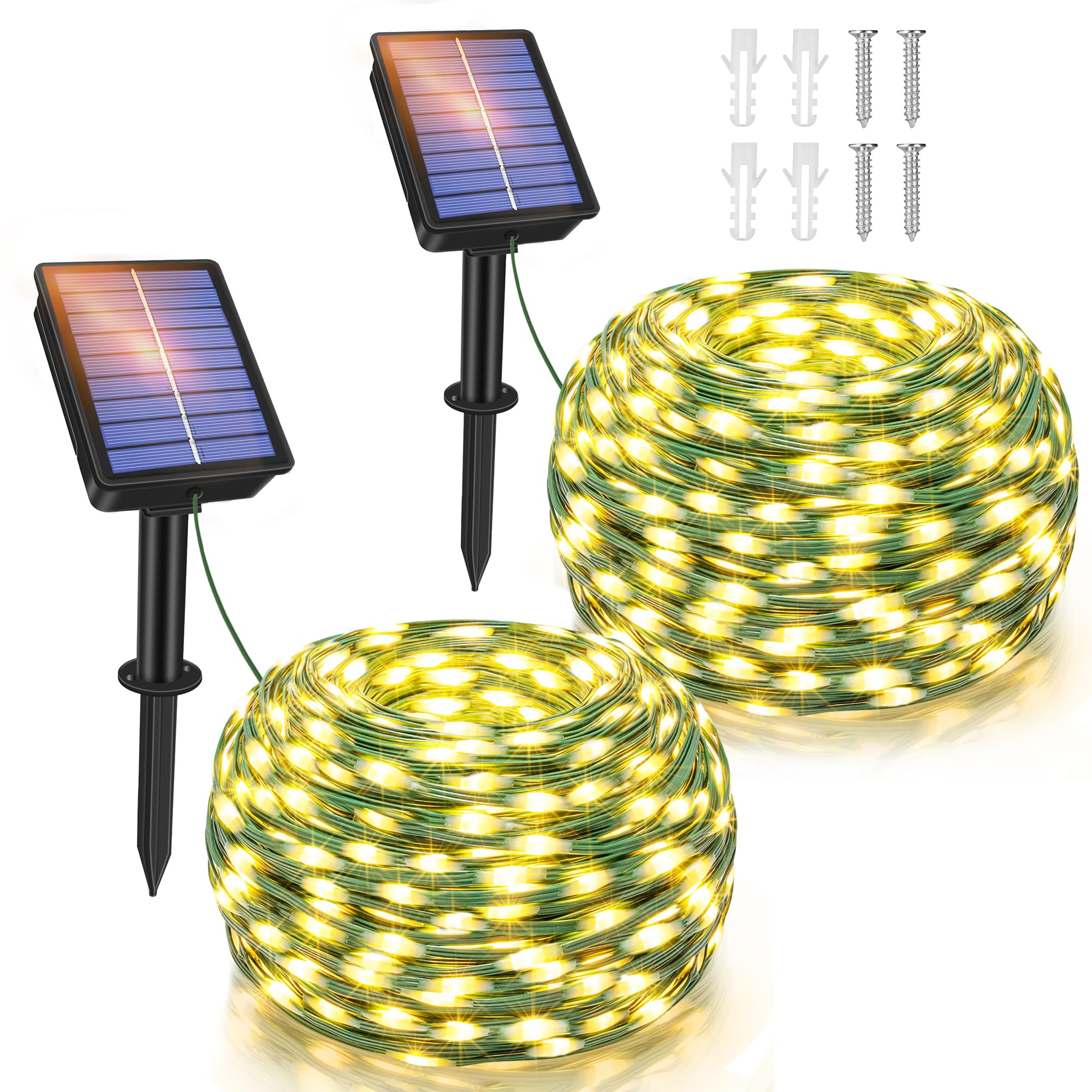 Ollny Solar String Lights Outdoor, 2 Pack Total 80FT 240LED Solar String Lights, 8 Modes IP67 Waterproof Fairy Lights for Outsid