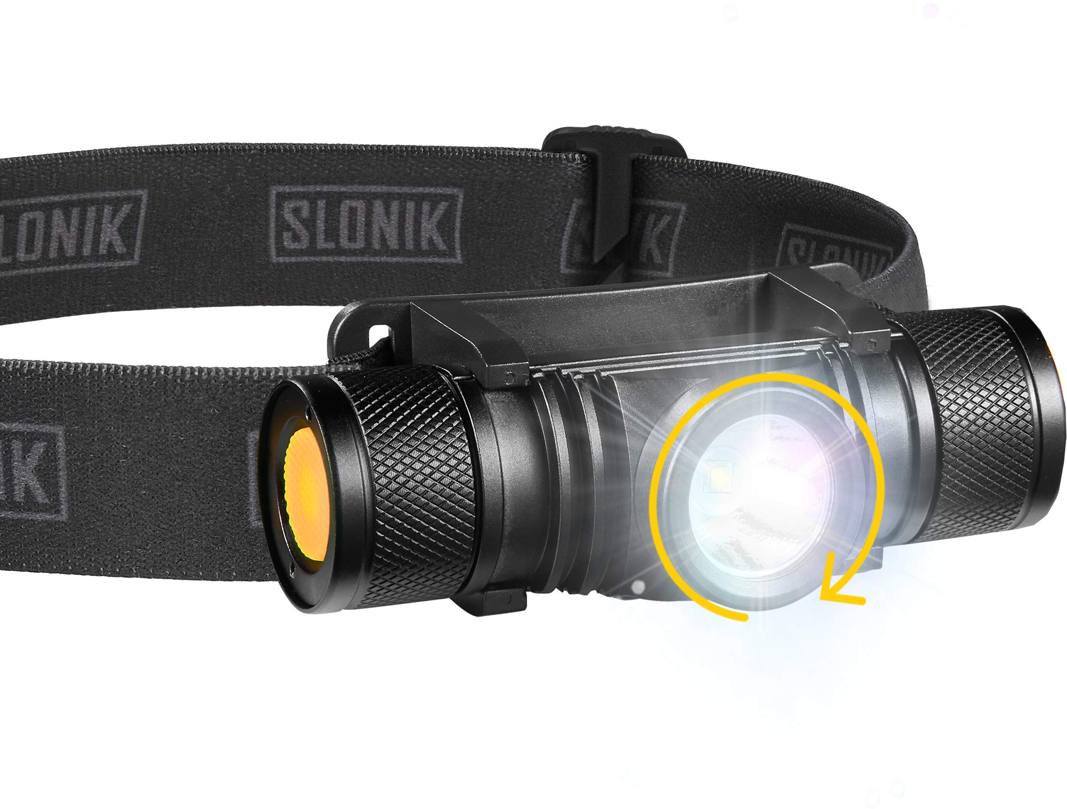 SLONIK Rechargeable Headlamp - 1000 Lumens, IPX8 Waterproof, Lightweight, Aluminum, Gray, Model SLK-HD-10W-G2-GR