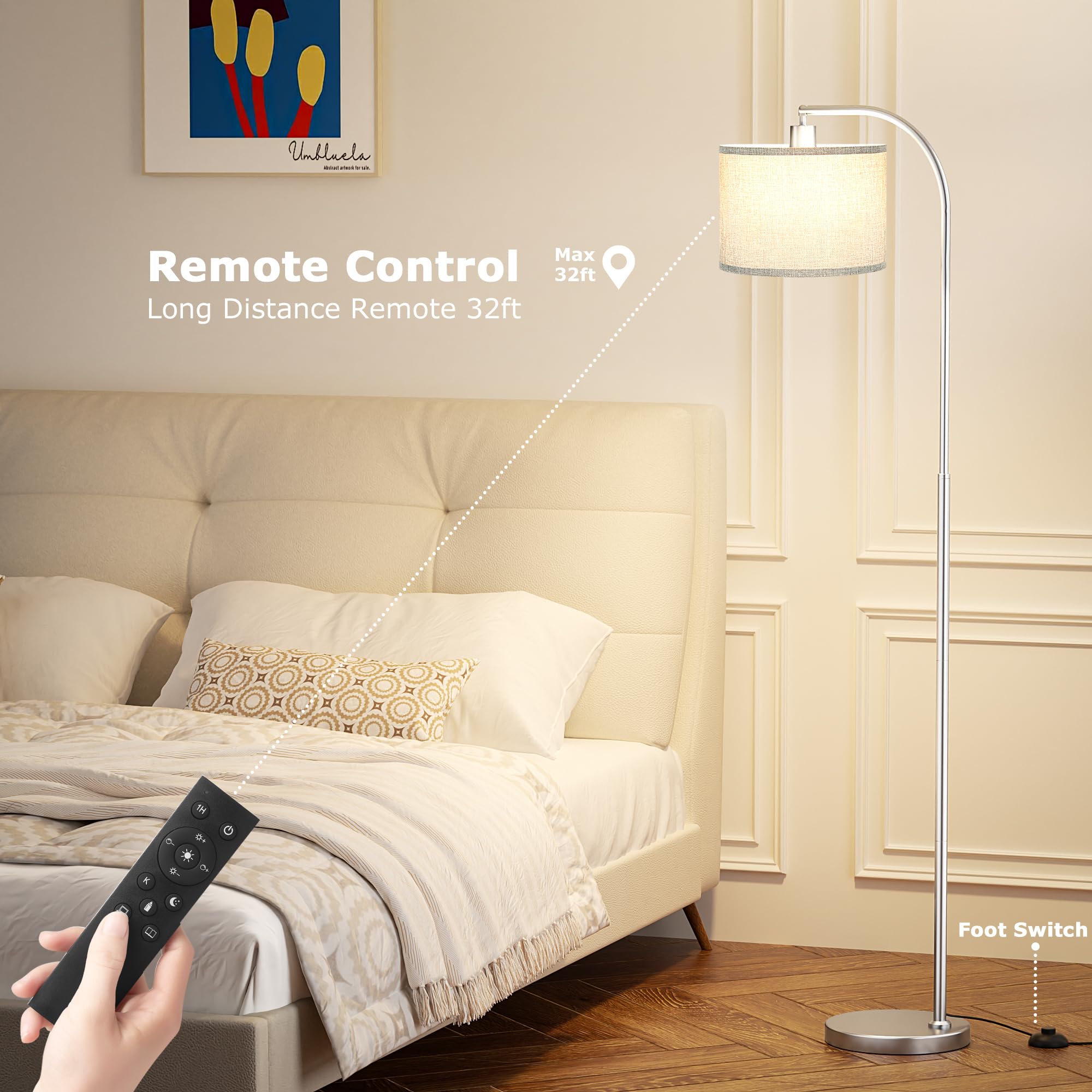 Ambimall Arc Floor Lamp With Remote And Stepless Dimmable Bulb, Colors Temperature & Brightness Adjustable, Silver Floor Lamps F