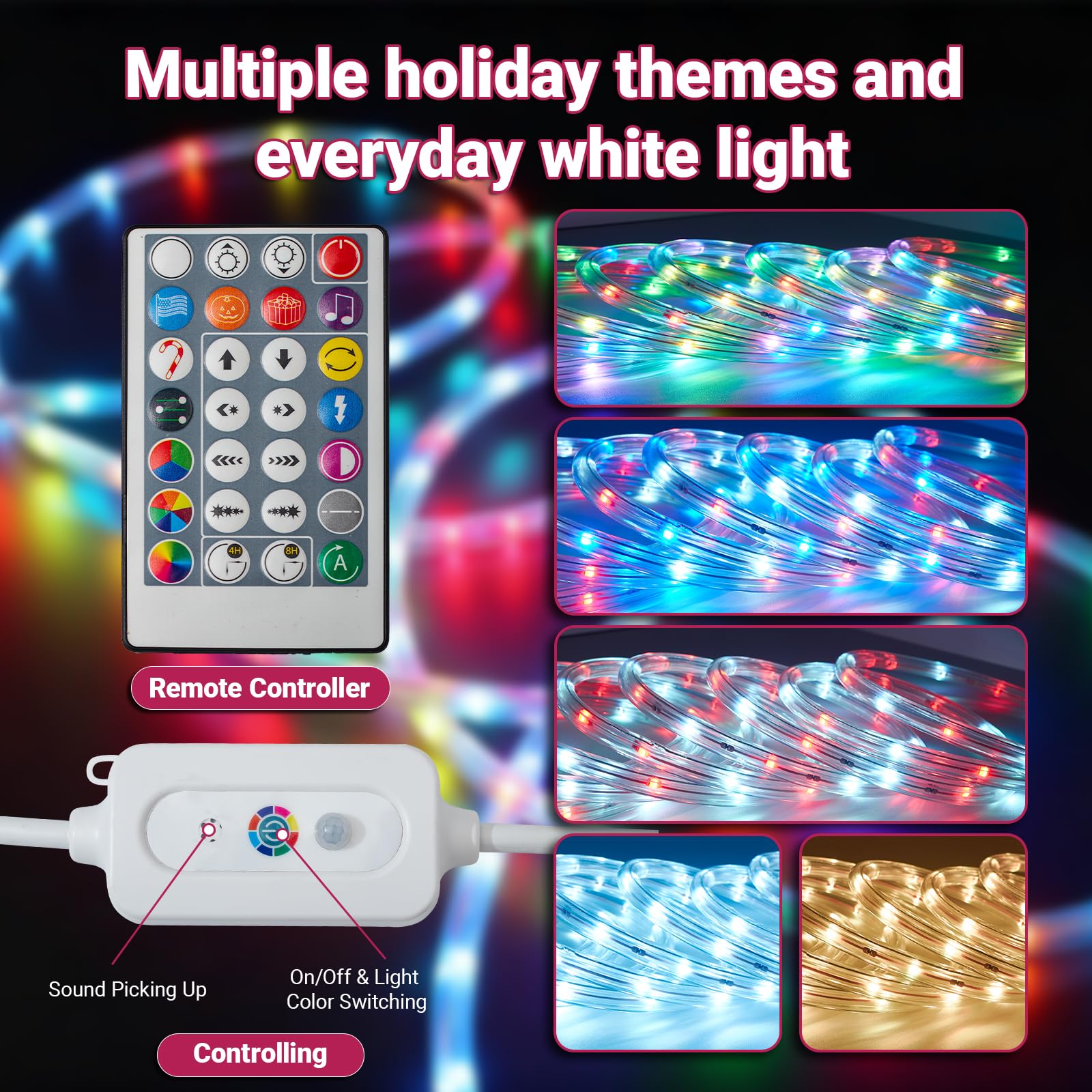 Areful Outdoor Smart Rope Lights, 16FT Waterproof Color Changing, Music Sync, Remote Control, Connectable Design, Model BL-16.4FT-CR-RGB