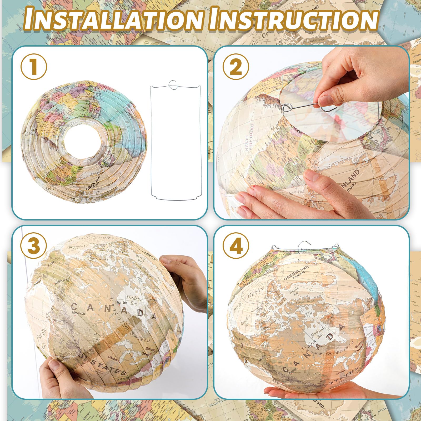 Retisee 12 Pcs 10 Inch Map Classroom Decorations Travel Themed Hanging Paper Lantern Earth Day Decorations For Home Earth Theme