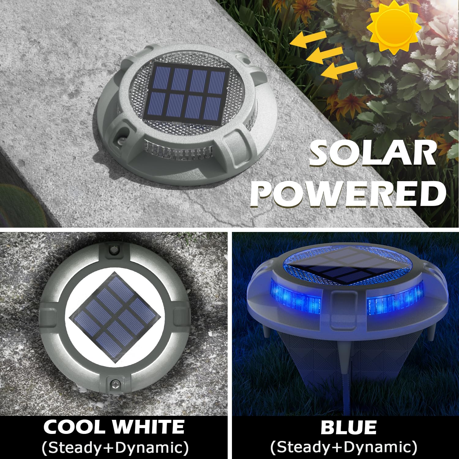 Siedinlar Solar Driveway Lights Outdoor 4 Modes 40 Leds Marine Dock Light Deck Driveway Markers Waterproof For Step Ground Walkw