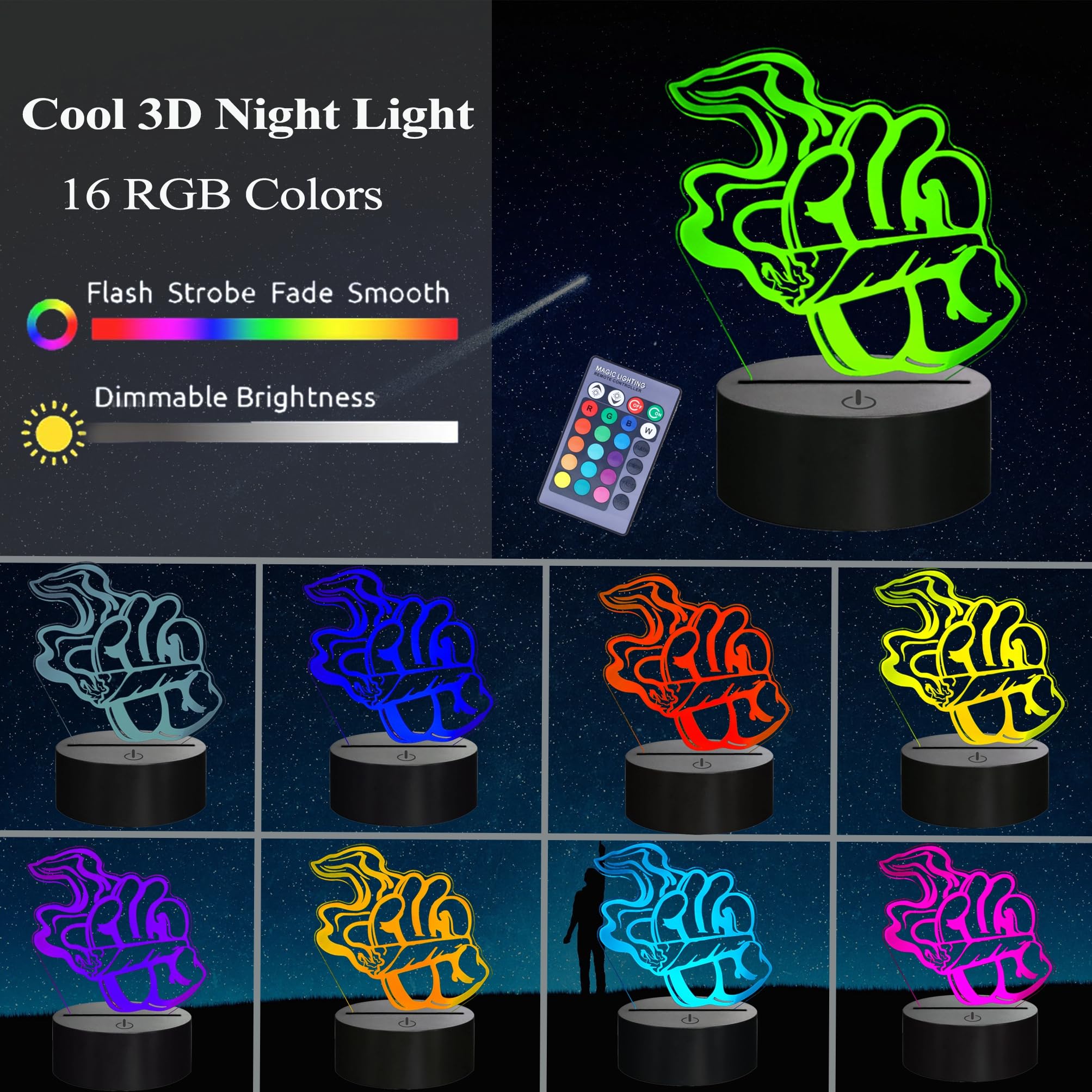 Posshe Cool 3D Night Light, 3D Illusion Lamp With 16 Colors Changing, Remote Control And Dimmable, Kids Boys Girls Room Decorati
