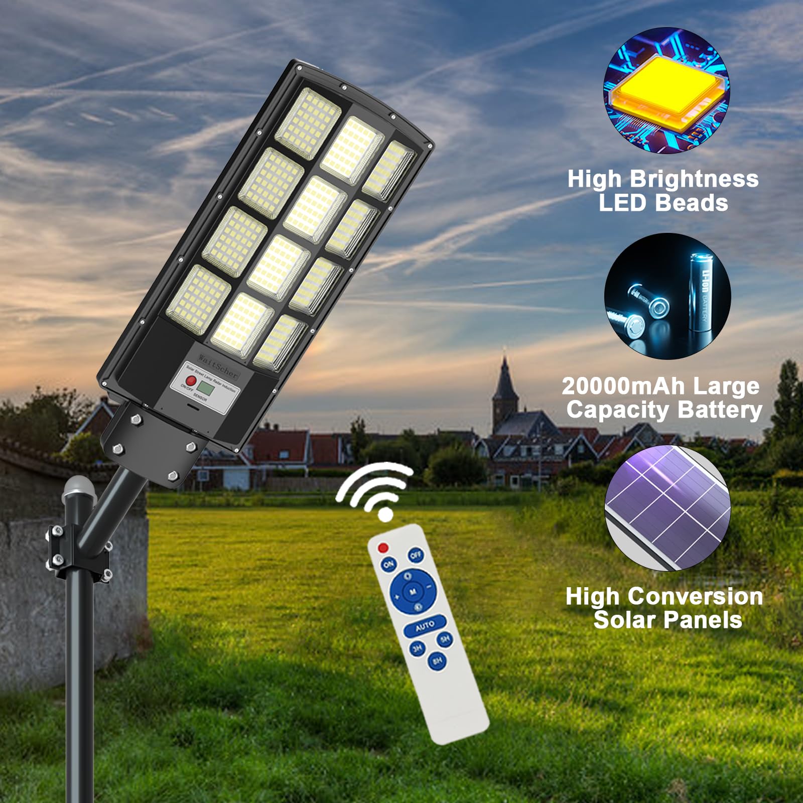 Waitscher 1500W Solar Flood Lights Outdoor, Waterproof Dusk To Dawn Motion Sensor, 2 Pack