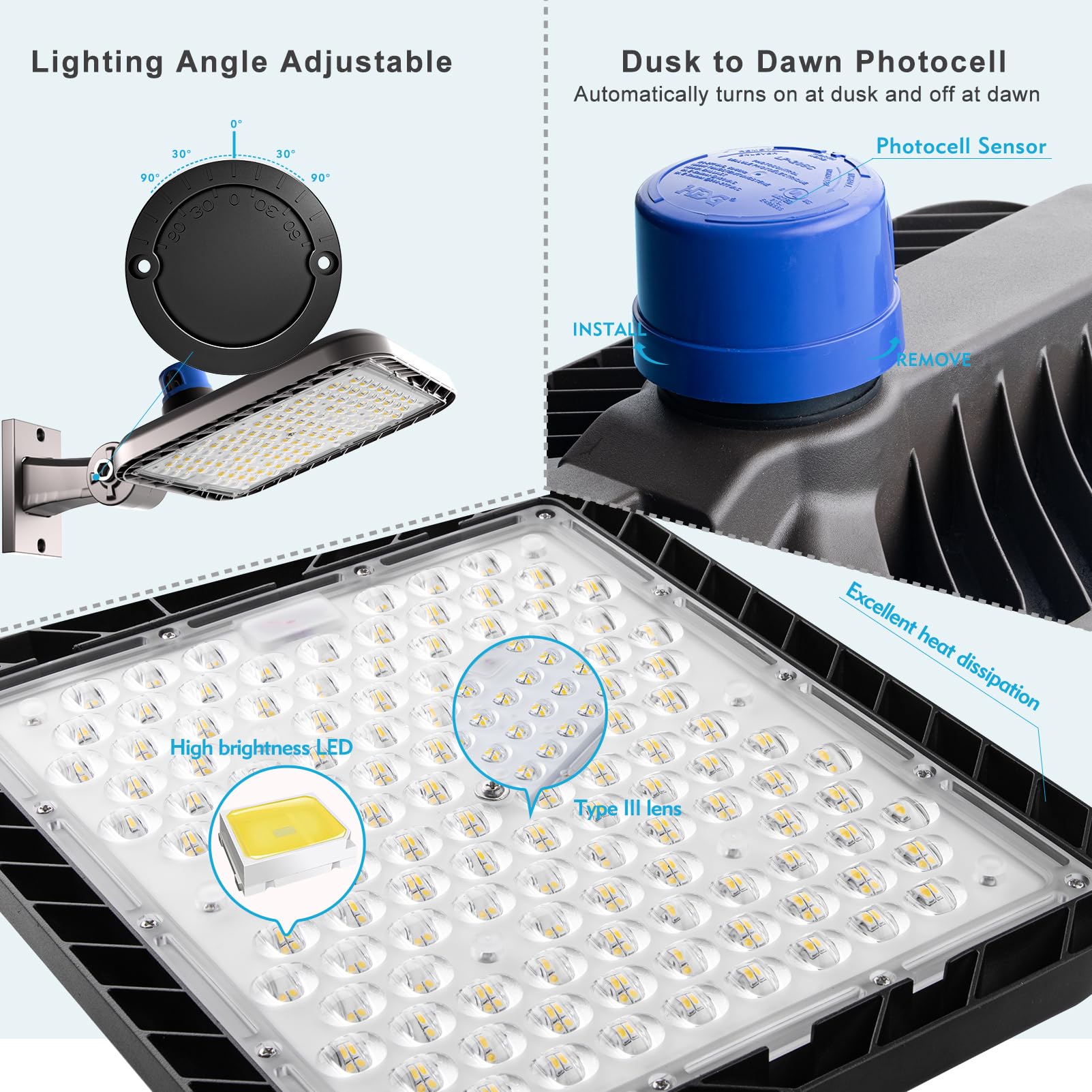 Lightdot 400W Led Parking Lot Light - 60000Lm, Dusk To Dawn, 3-Pack, Arm Mount, Brown