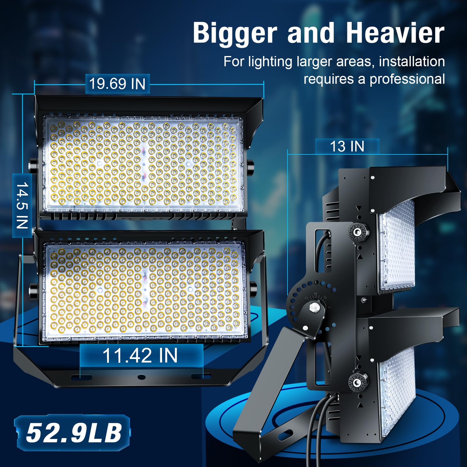 Tomourd 900W LED Stadium Lights, IP66 Outdoor Arena Light, Dimmable, Black, Model KY1603