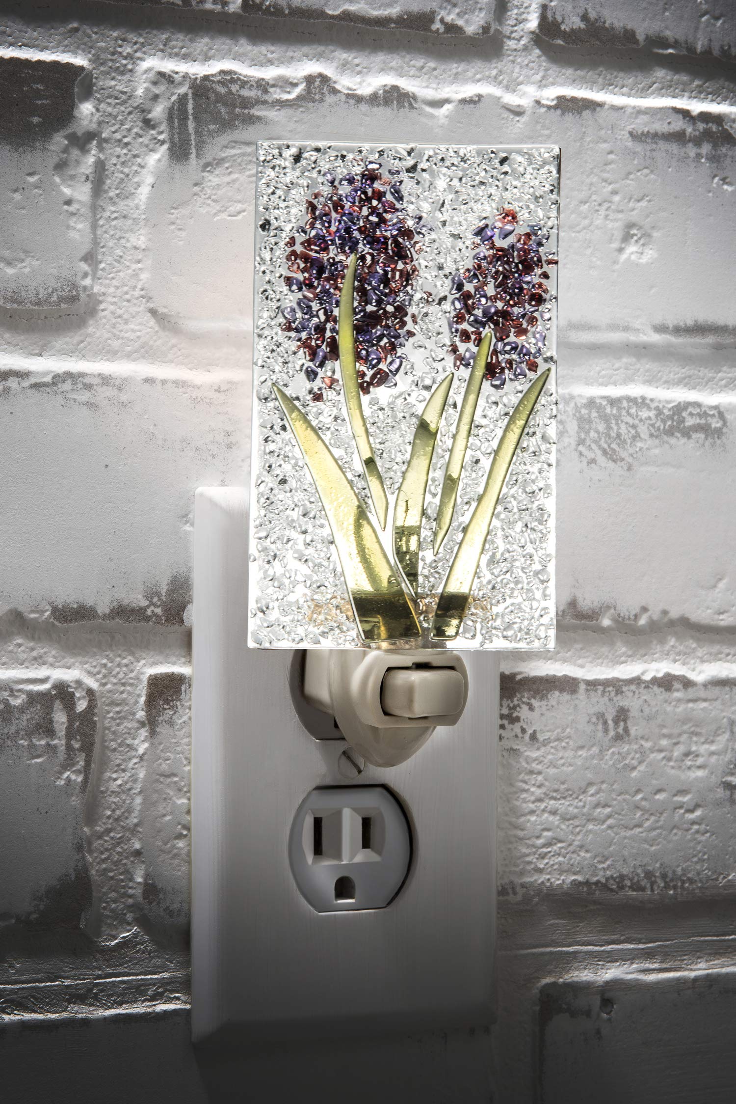 J Devlin Glass Art Purple Stained Glass Night Light, Ntl 209, Plug-In For Bedroom/Bathroom/Home Decor