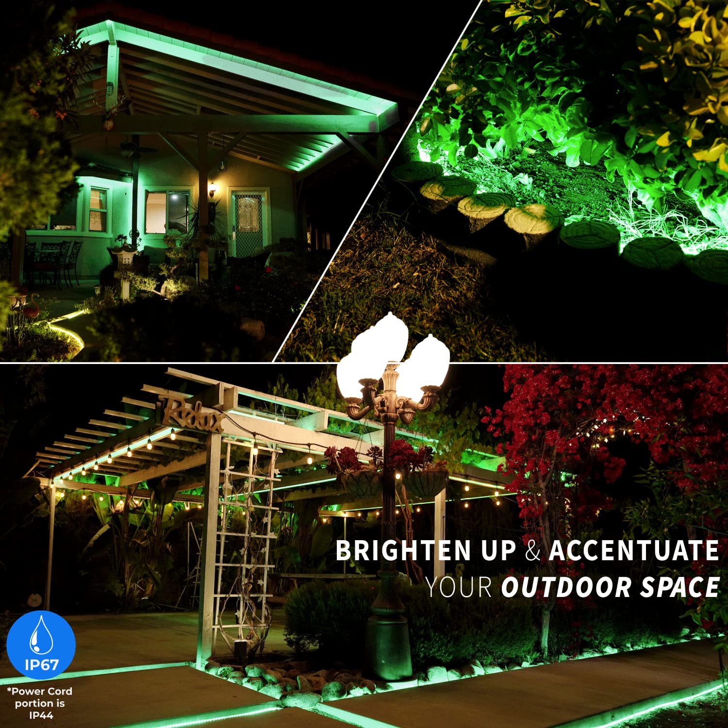 West Ivory 108Leds, 10Ft Green Led Rope Light W/ 8 Mode 1/2" Thick, Controller Connectable Outdoor Permanent Waterproof Accent Exterior Lighting, Etl Certified, Holiday Christmas Backyard Decor