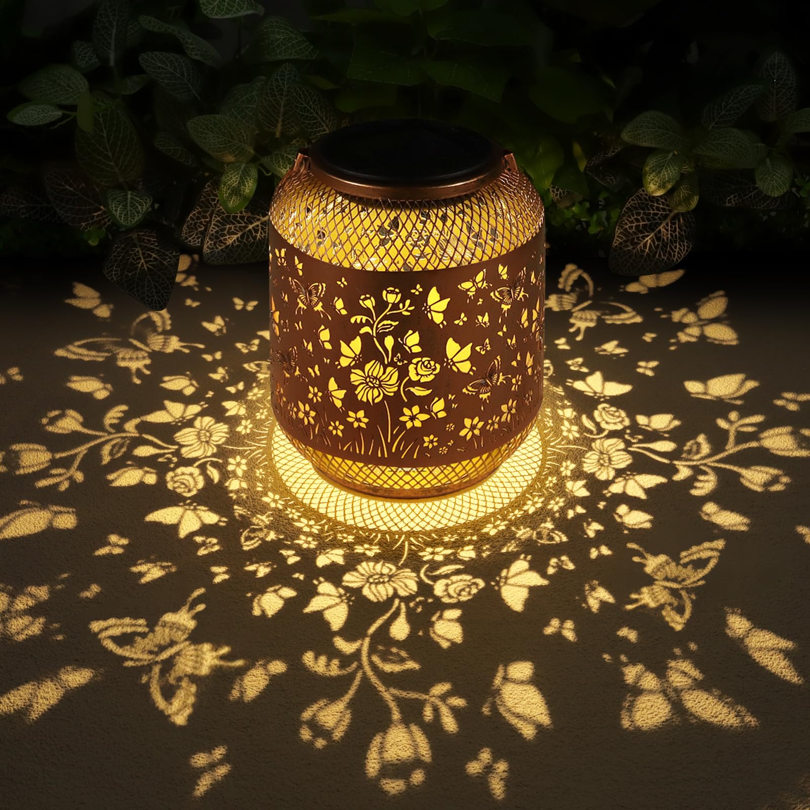 Doorkeer Solar Lanterns - 2 Pack Butterfly Swarm, Waterproof Metal Hanging Lights, Bronze Color, for Garden, Patio, Lawn, Backyard