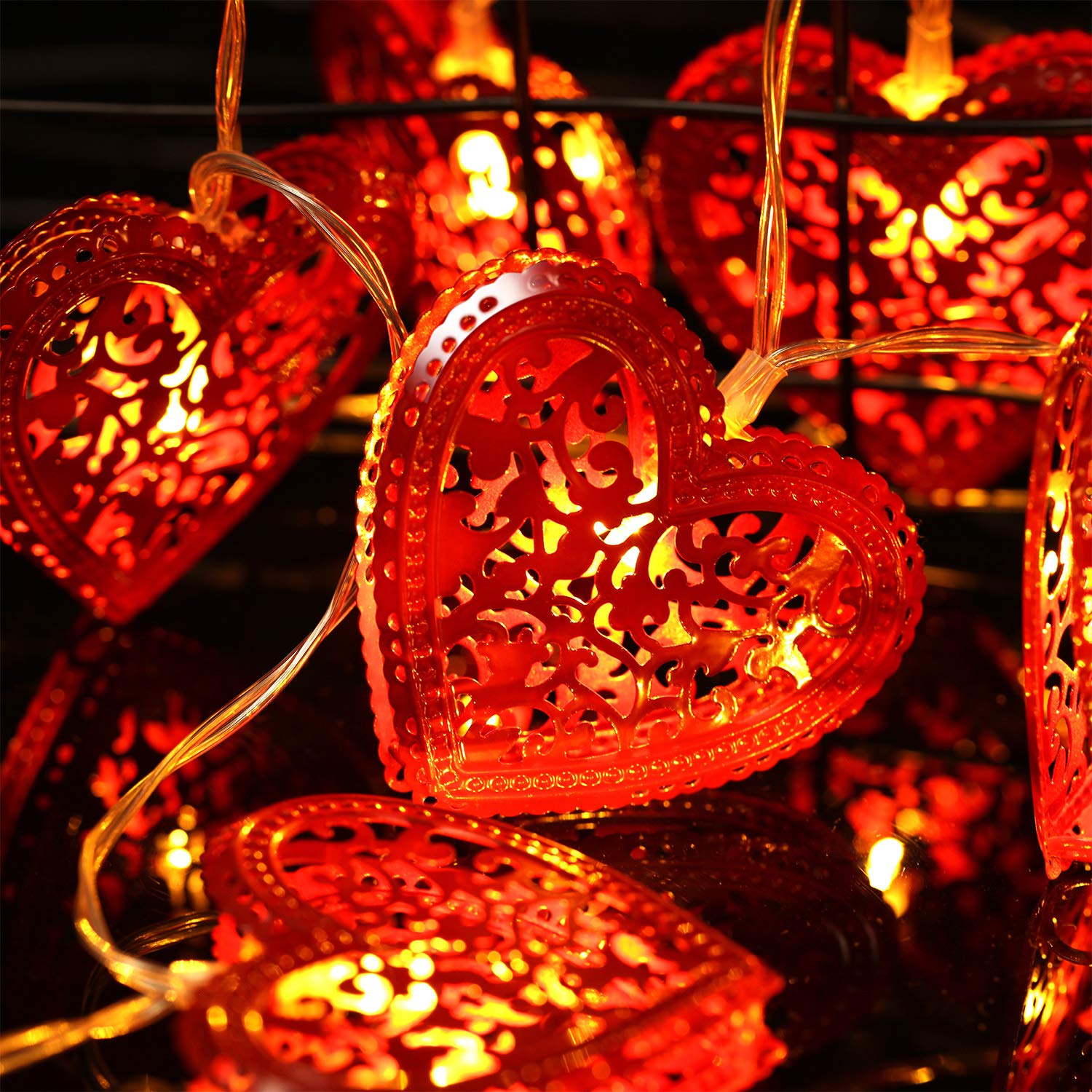 Boao 2 Pieces Red Heart Shape Light Valentines Day String Light Decoration Hollow Heart Shape Fairy for Home Valentines Anniver