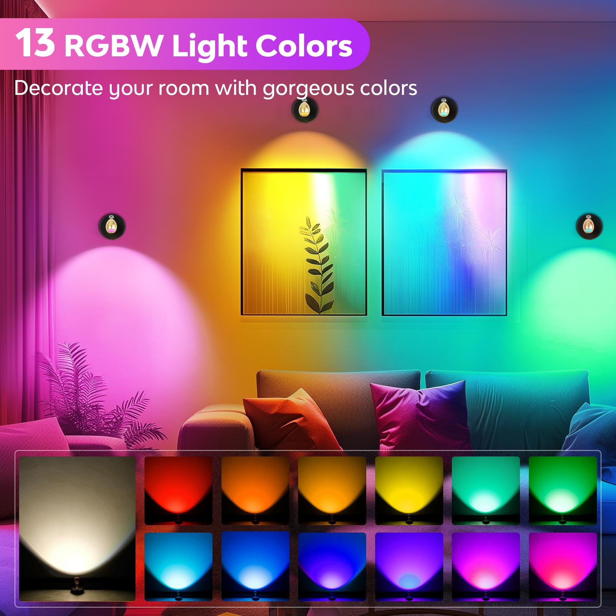 Wireless Spotlight Indoor With Remote, 13 Rgbw Uplights Indoor With Rechargeable Battery Operated, Led Accent Light With Timer&D