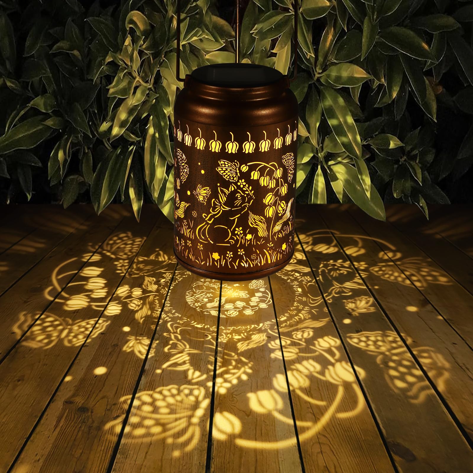 Tepaken Solar Lanterns Outdoor Hummingbird Garden Decor, Gold, Waterproof Hanging Lights for Yard, Patio, Backyard, Model T-DL-106