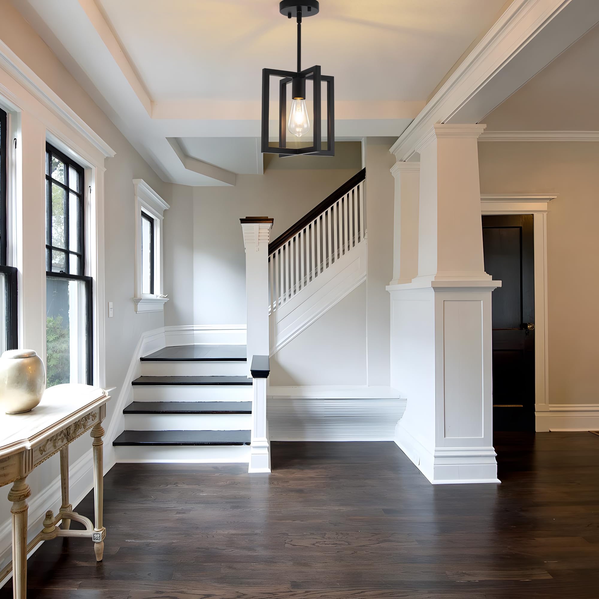 Bosomfr 1-Light Black Ceiling Light Fixture Semi Flush Mount, Rustic Vintage Retro Ceiling Light Metal Industrial Farmhouse Chan