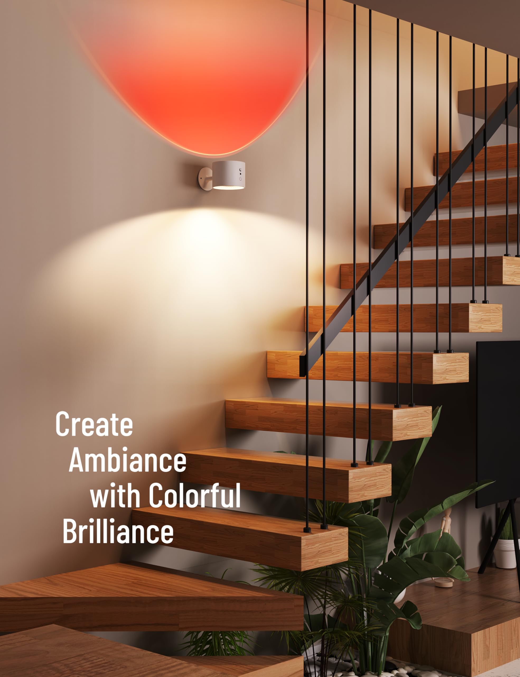 Joyzy Wall Light 2 Pack, Battery Operated RGB Picture Lights, Remote Touch Control, Wall Mounted Sconce, White/RGB, Model WL004