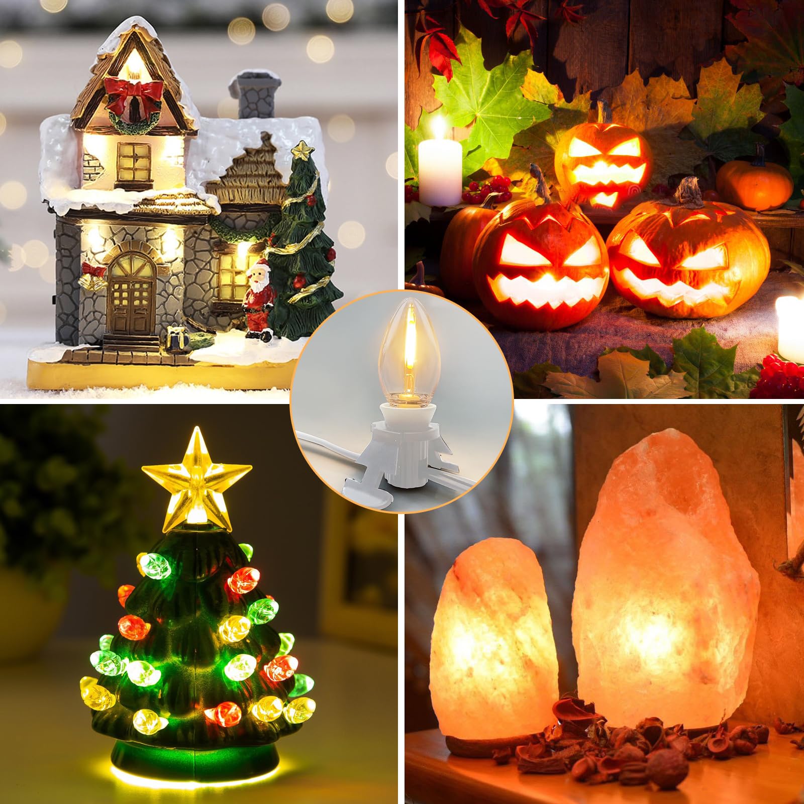 Doratale C7 LED Night Lights - 15.5 Ft Warm White Accessory Cord with Clip, Plastic, White Wire for Indoor Crafts and Holiday Decor