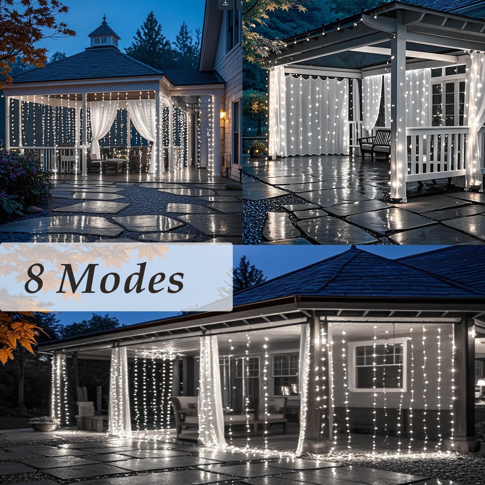 Solhice LED Curtain Lights, 600 LEDs, 20ft x 10ft, Cool White, Indoor/Outdoor, Model BD-600-C-W