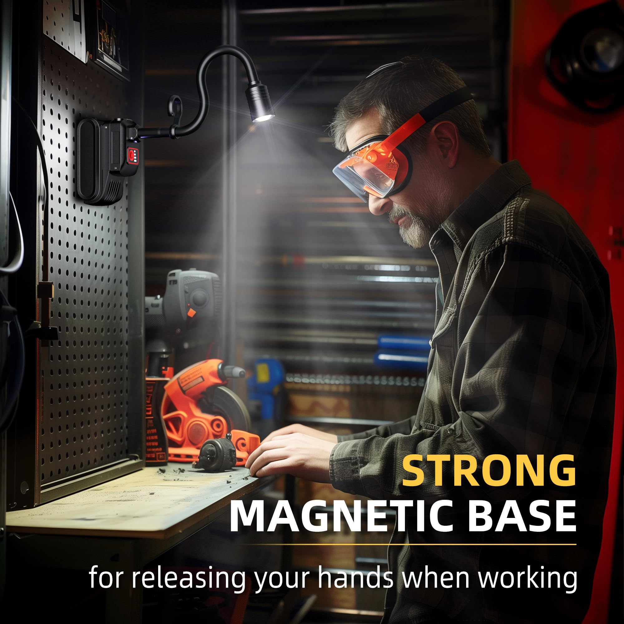 Favorlite Led Work Light, 5000Mah Magnetic Gooseneck Light Rechargeable, 2000 Lumen 360°Flexible Mechanic Light With Hook, Job Site Light For Men, Work Bench, Auto-Repairing, Emergency, Power Outage