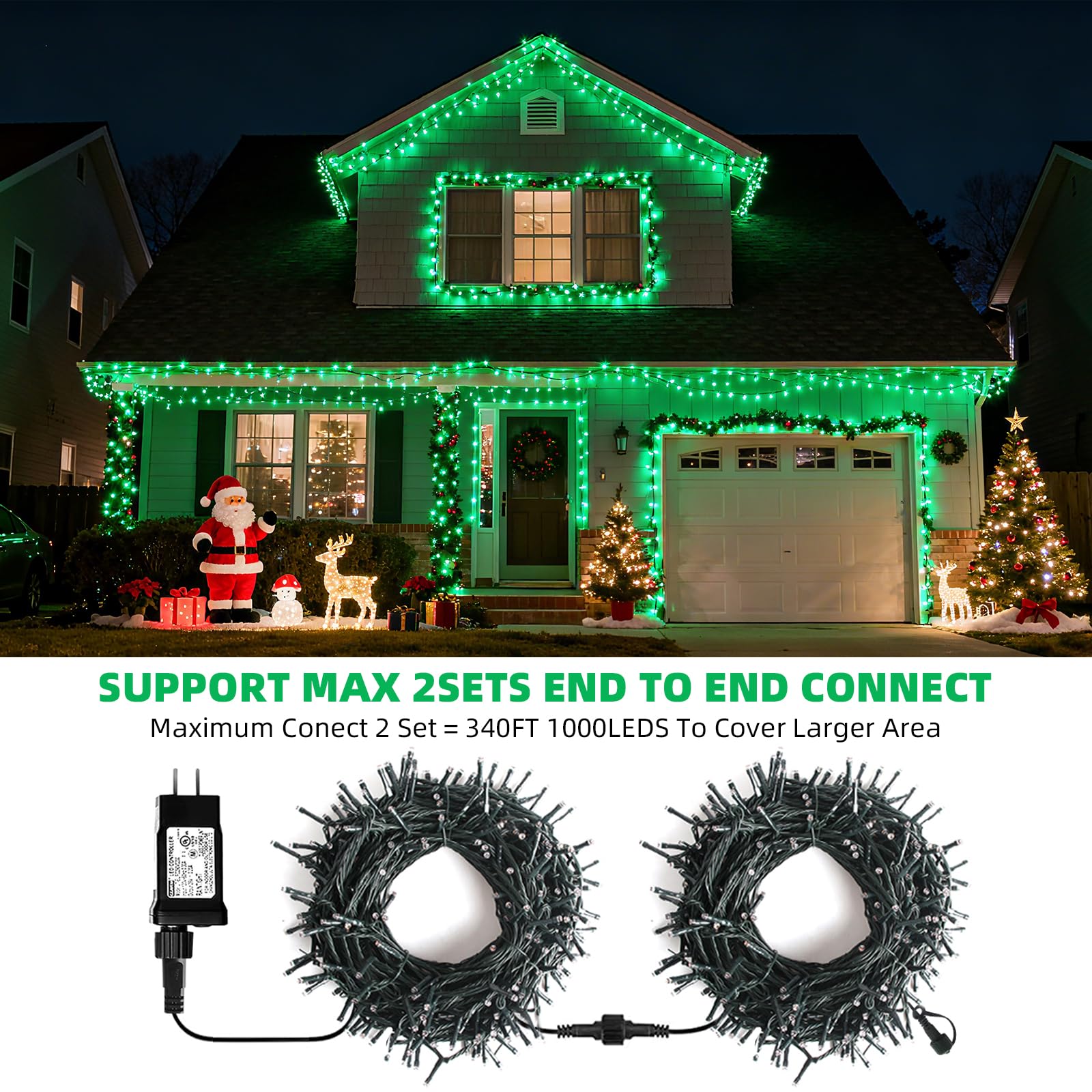 Vtechology 500 Led Green Christmas Tree Light 170Ft Connectable Christmas Lights With 8Modes Ul Certified Lights String Outdoor For Christmas Holiday Party Decor