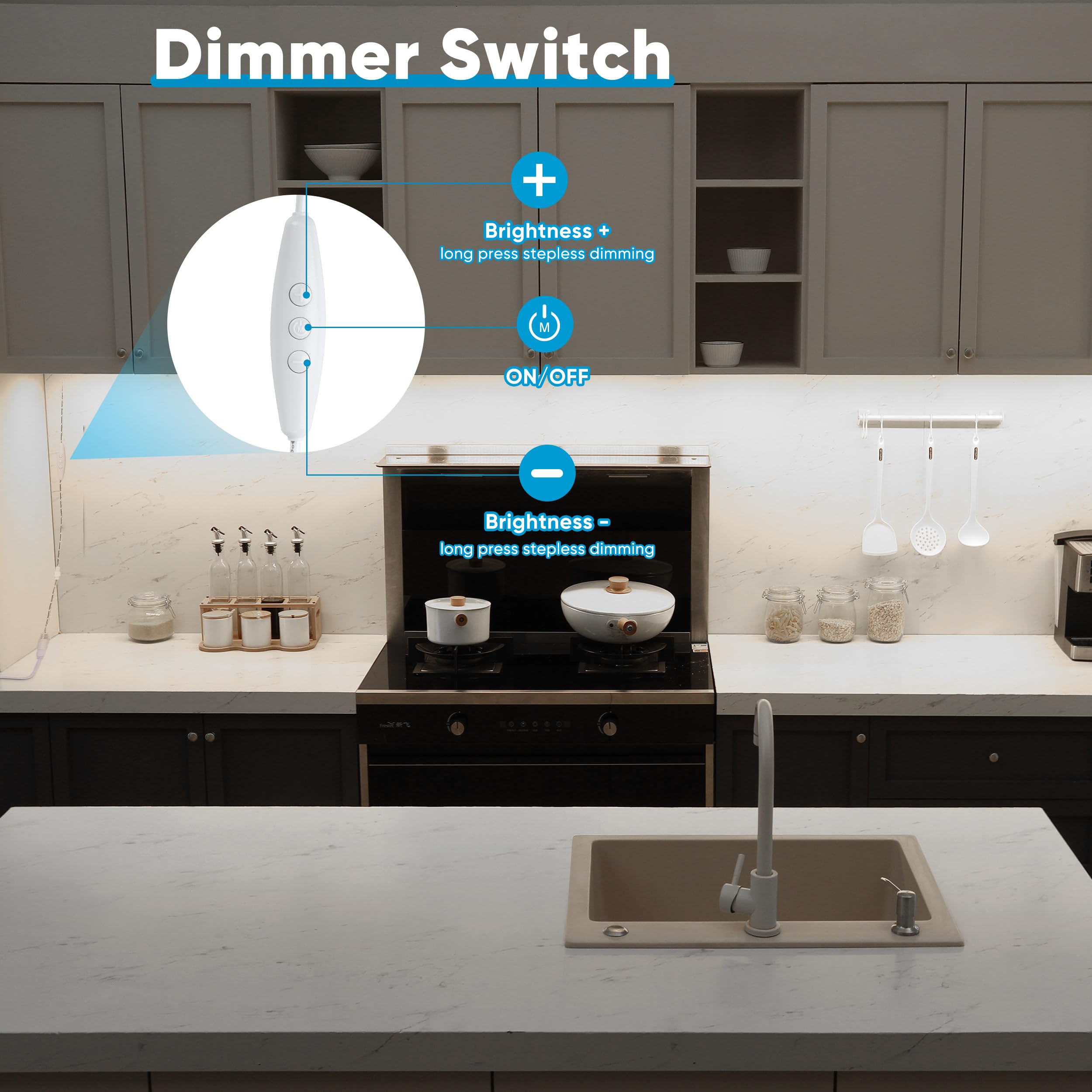 Litever Under Cabinet Lighting Kit, 6 pcs 12" LED Light Bars, Dimmable, Warm White 3000K, Model LL-030-6E-3000K