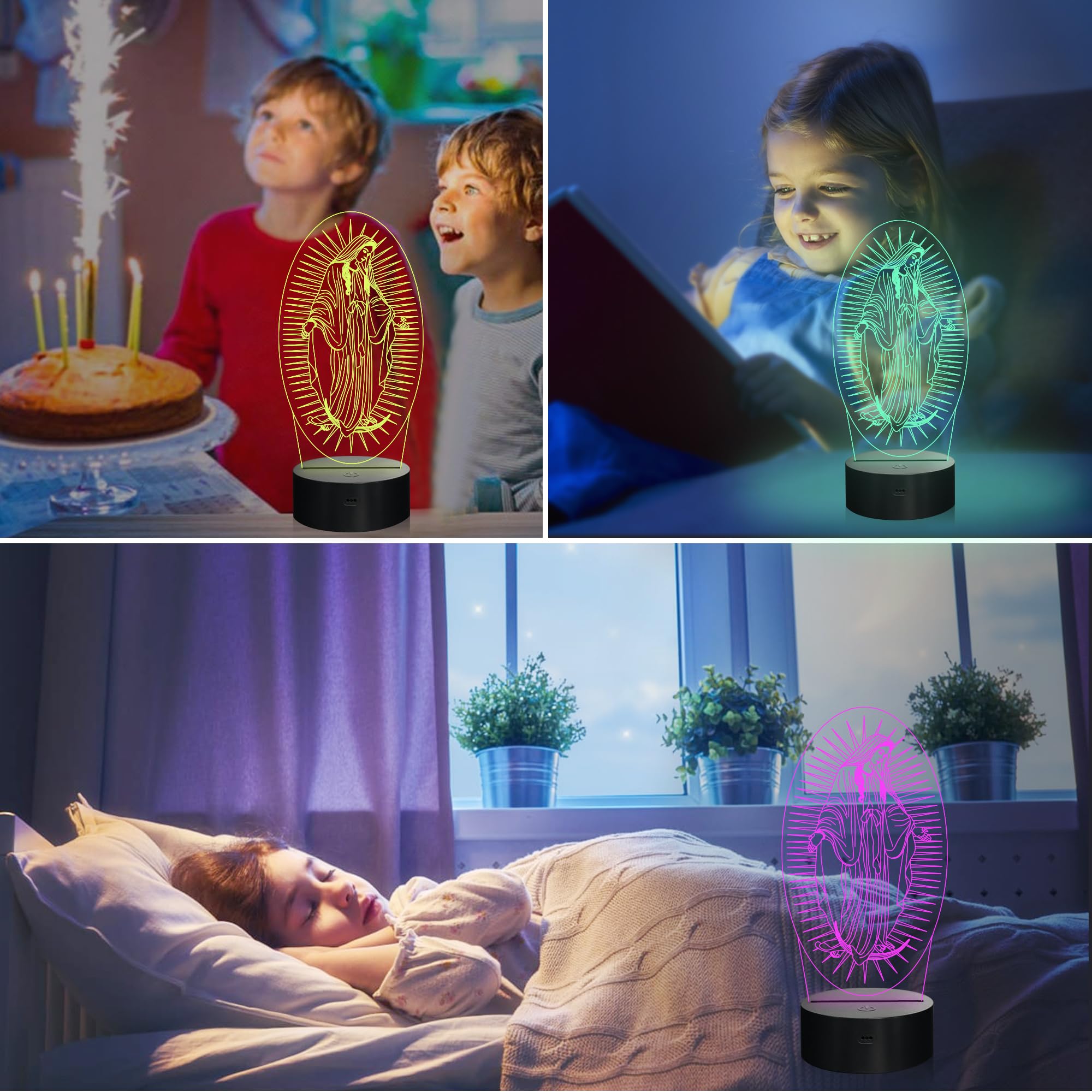 Attivolife Virgin Mary Gifts, 3D Our Lady Night Light Illusion Hologram Lamp 16 Color Changing With Remote Control + Timer, Led