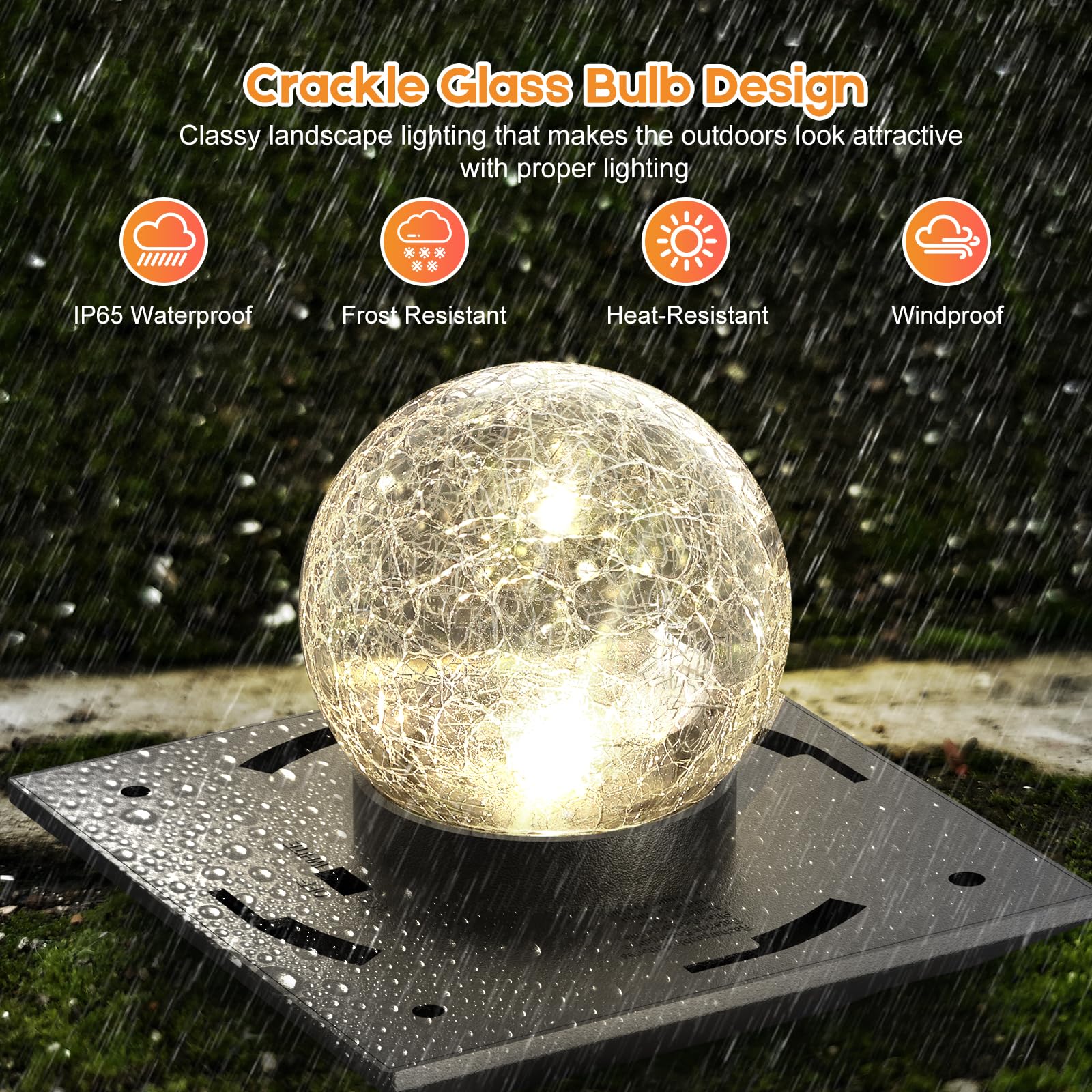 Aeyanzz Fence Post Solar Lights, Crackle Glass Solar Post Cap Lights, 20 Lumens, Warm White & Rgb Automatic Cycling 2 Modes For