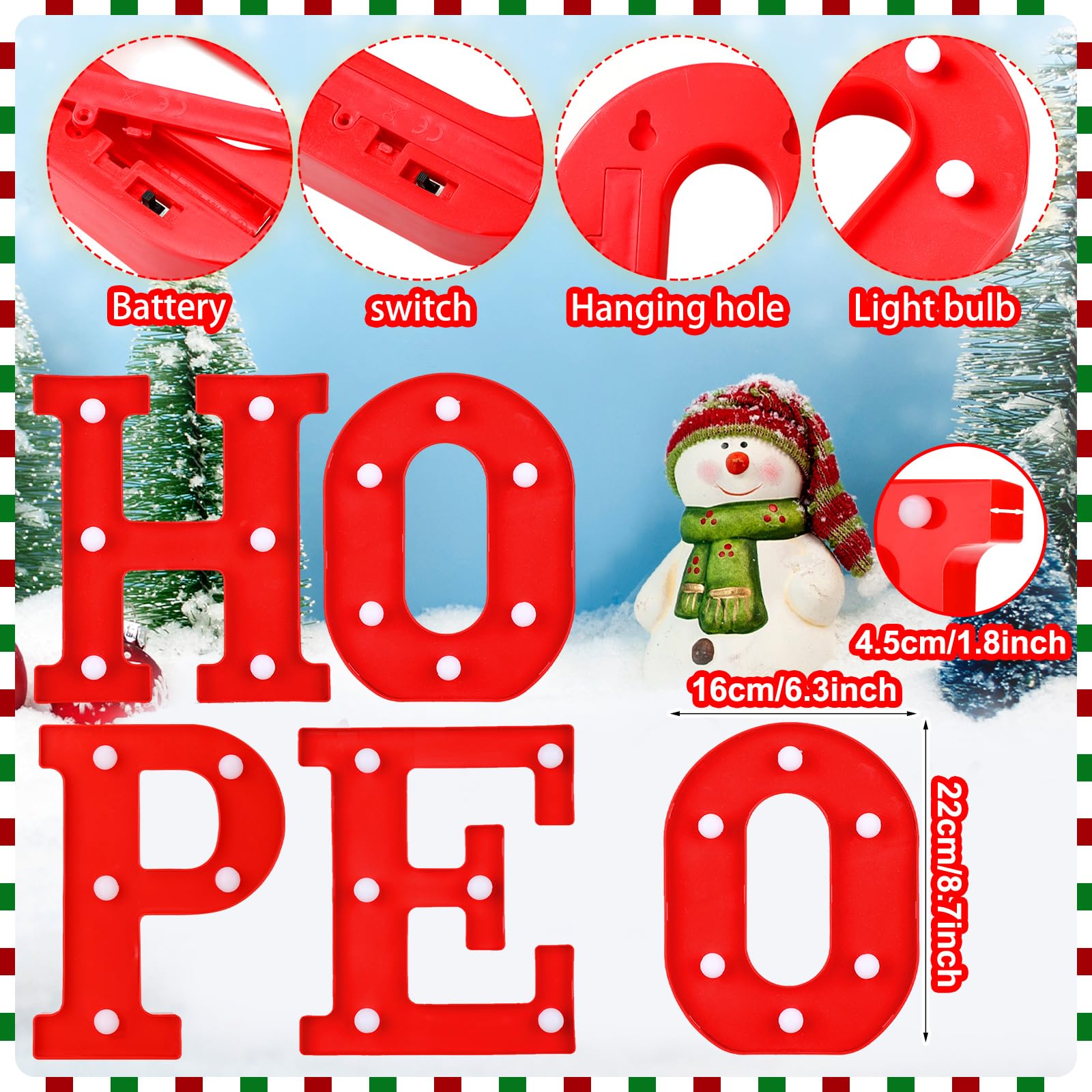 VIHOSE LED Letter Lights Sign - Battery Powered Table Decoration - 6.3in Plastic - Color: Hope