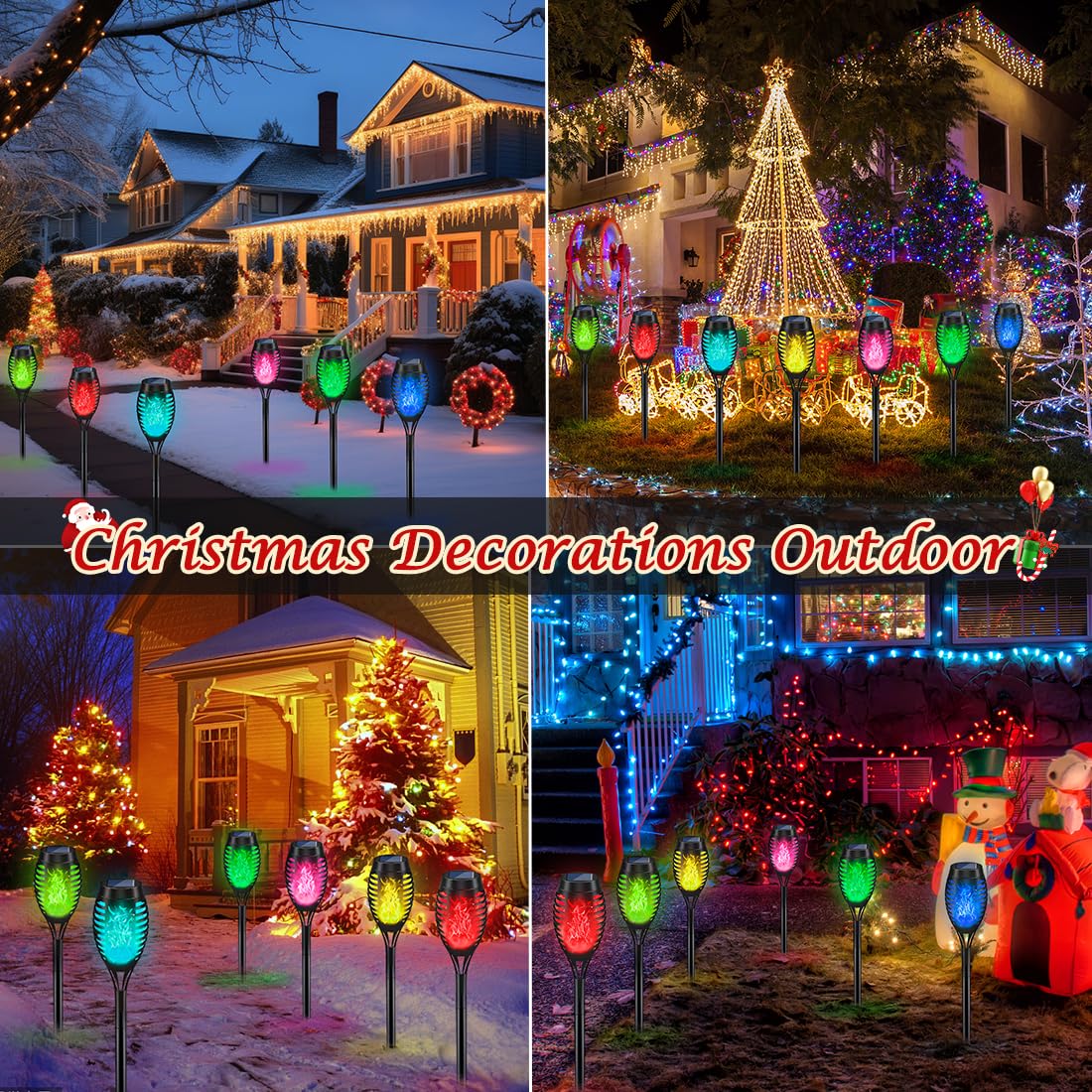 Ikeeruic 12Pack Christmas Yard Decorations  Multicolor Christmas Solar Lights For Outside Decor  Led Solar Flame Lights Outdoor For Xmas Decor  Waterproof Luces Solares For Yard Patio Garden Pathway