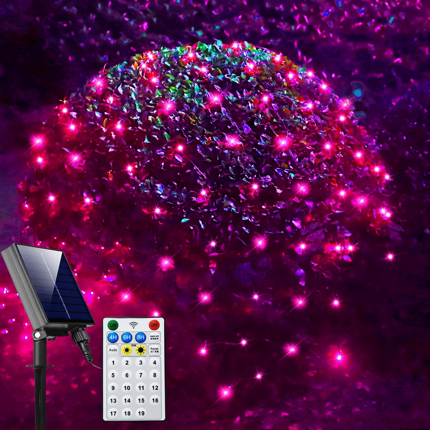 Curyidy Solar Net Lights Outdoor Mesh Lights Christmas Decorations, 240LED String Tree Wrap Waterproof 19 Modes for Bushes, Fenc