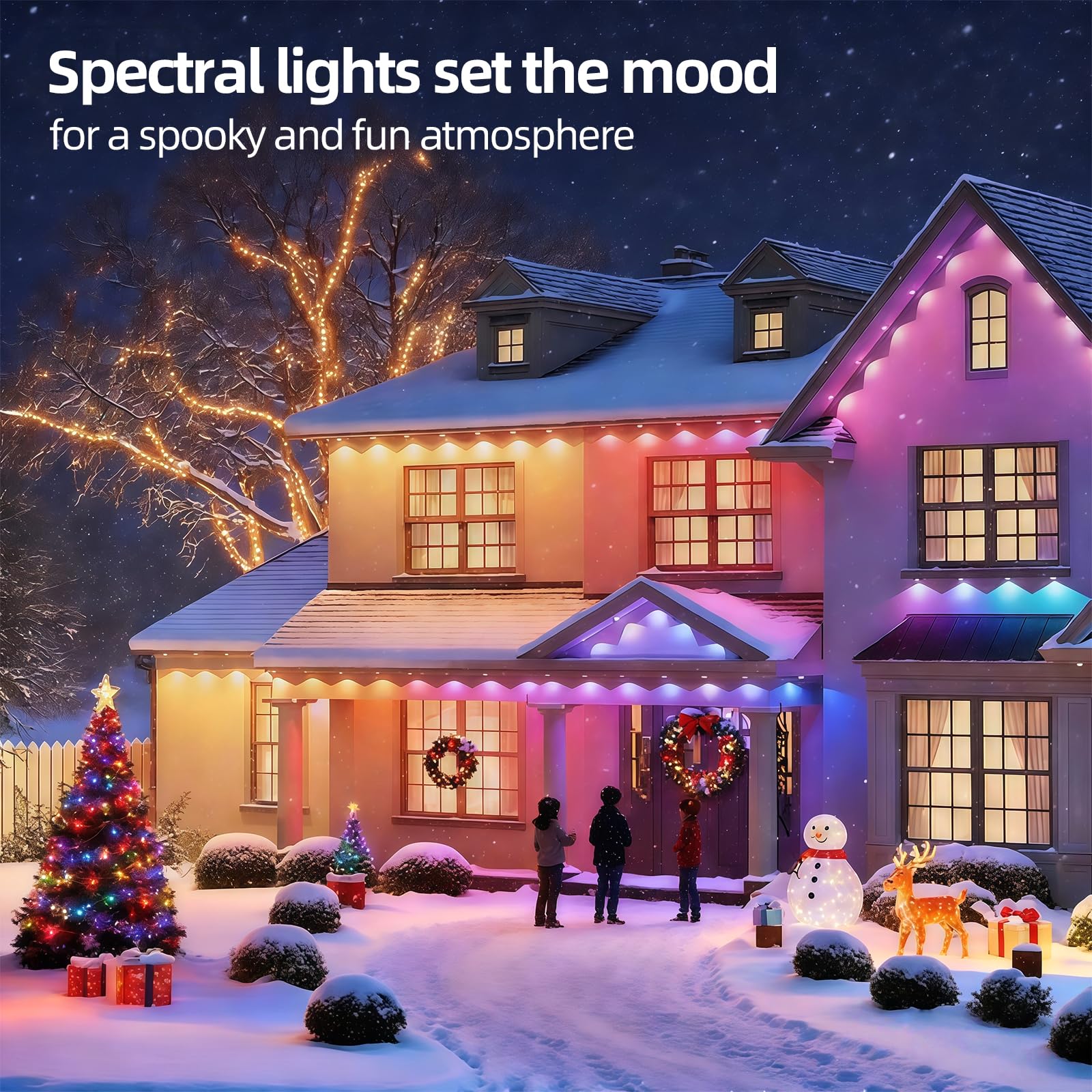 AHAWILL Outdoor RGB String Lights, IP67 Waterproof, 100ft, Smart Control, White, Model HCP045 for Halloween & Christmas Decor