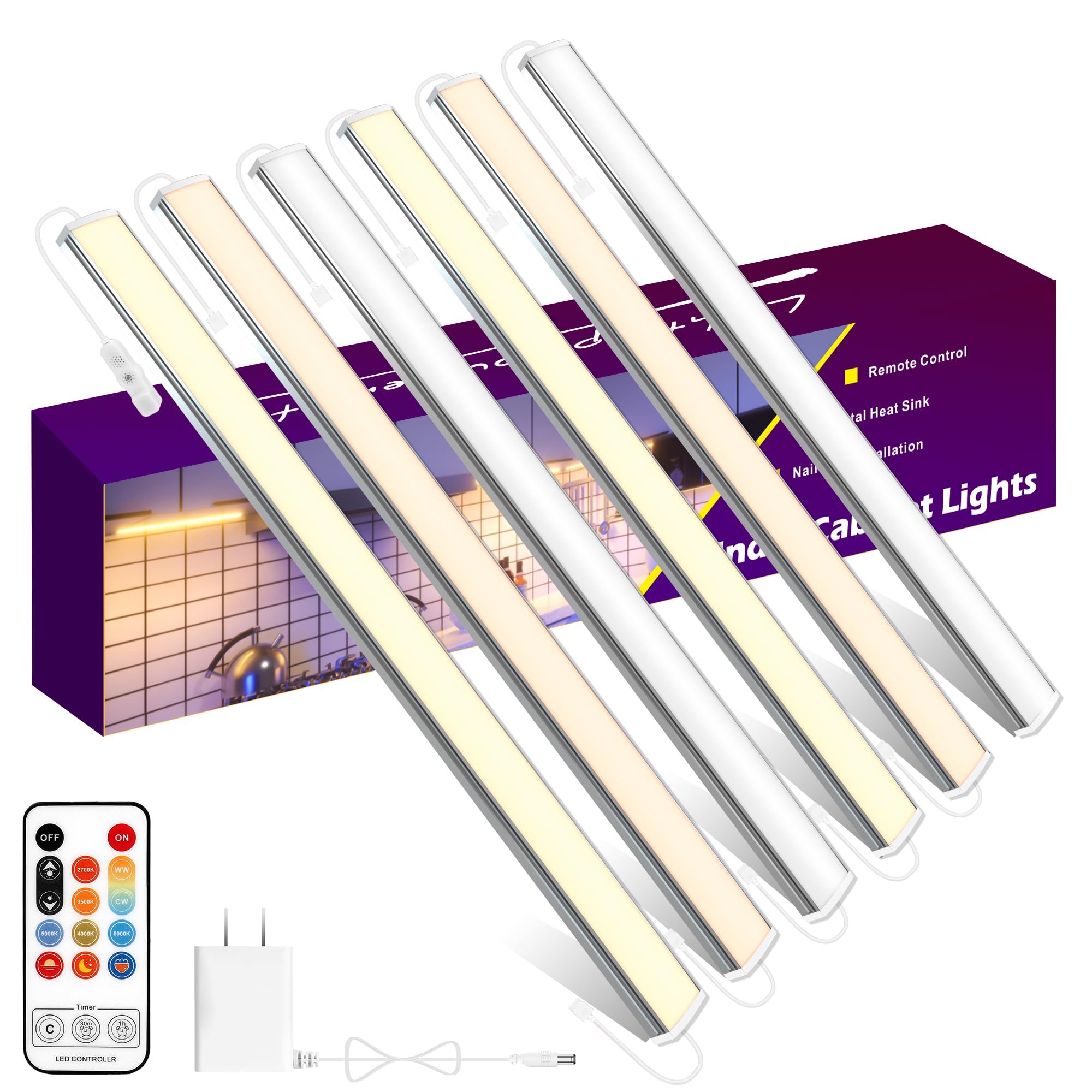 maylit Under Cabinet Lights Plug in, 6 Pcs 12 Inch Multi-Color Under Cabinet Lighting, Super Bright Under Counter Lights for Kitchen, Ultra Thin Dimmable Light for Cabinet, Counter, Workbench, Desk