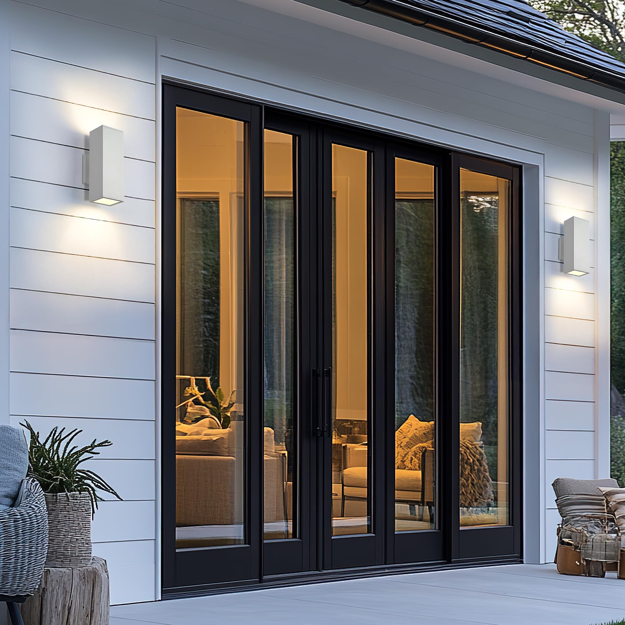 Harriet Porch Lights Outdoor Modern - Ip64 Waterproof Aluminum And Tempered Glass Cover, 13 Rectangular Up/Down Wall Sconce For