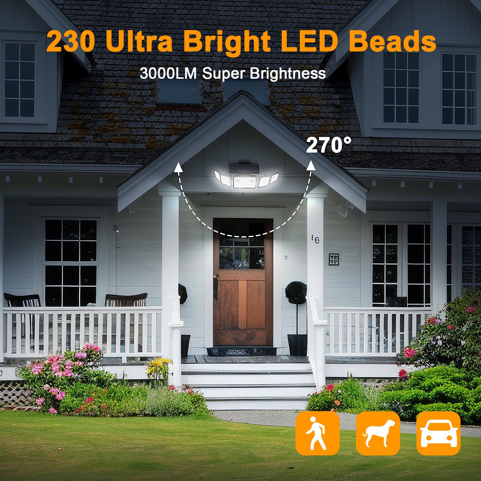Onforu 6000LM Solar Security Lights, 5 Heads with Remote, IP65 Waterproof, Motion Sensor, Black, Model BDTYC10AS-5, 2 Pack