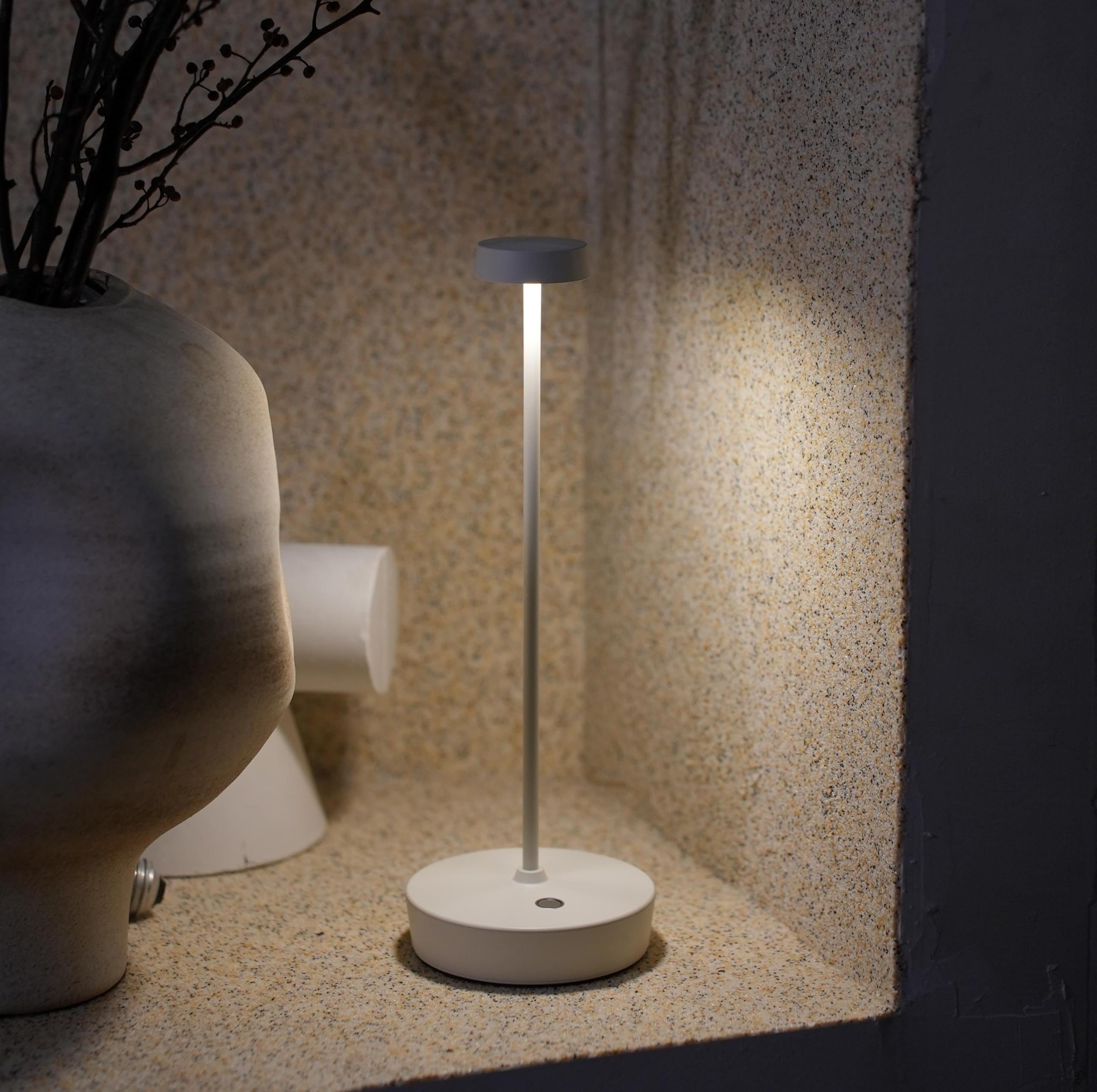 Sikevht Cordless LED Table Lamp - Rechargeable, 3 Color Dimmable, Metal, 2Pack White, Model X10