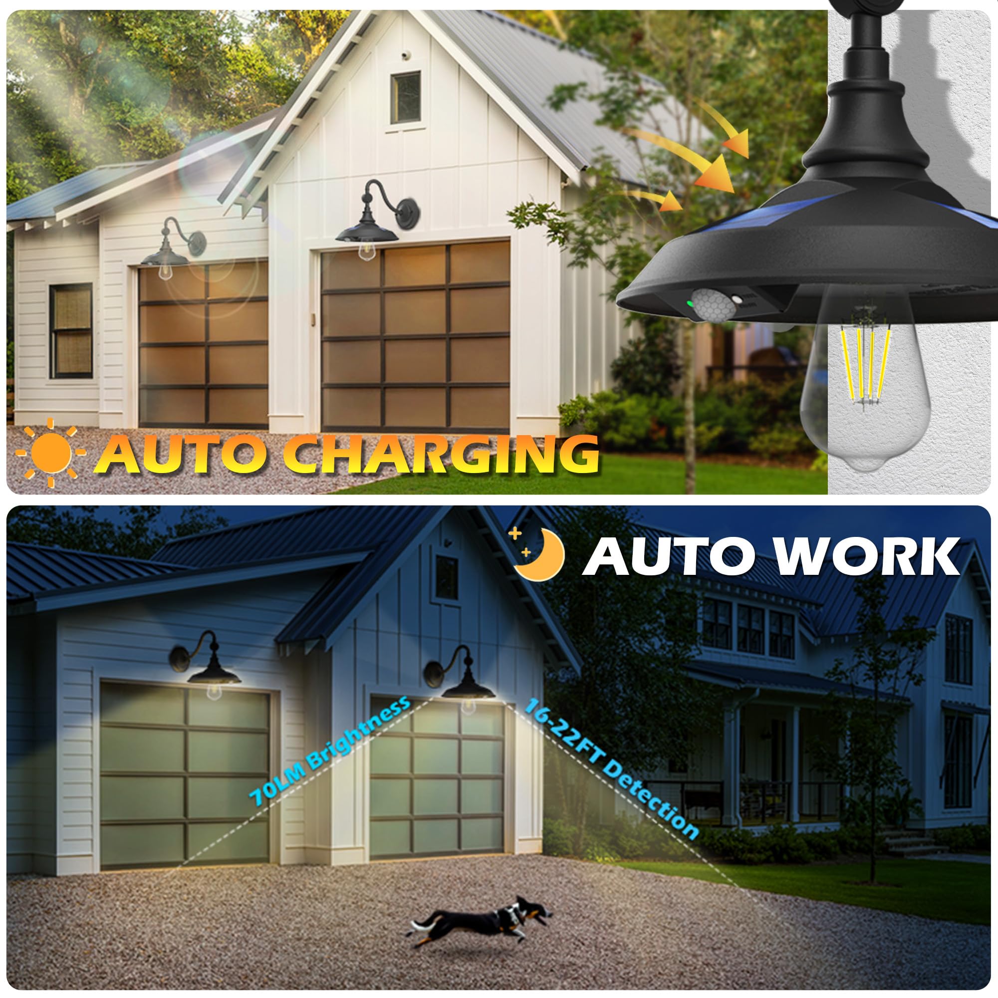 LeiDrail Solar Barn Lights - Waterproof Outdoor Shed Light with Motion Sensor, 1 Pack, Black, Vintage Style, Model LD033-1PK