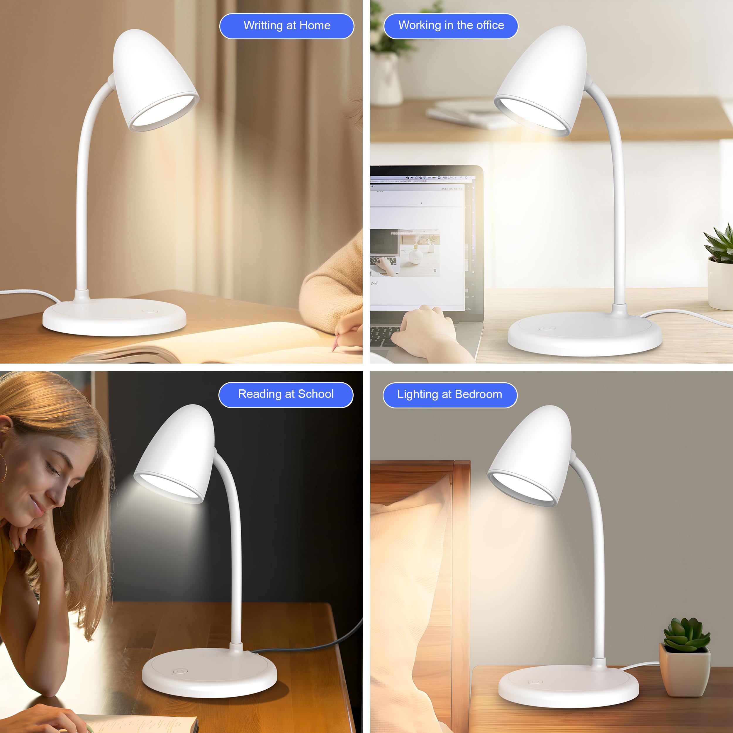 Rorense Led Desk Lamp For Home Office,3 Light Colors,Flexible Gooseneck Table Lamp,Dimmable Reading Light For Bedside Small Desk
