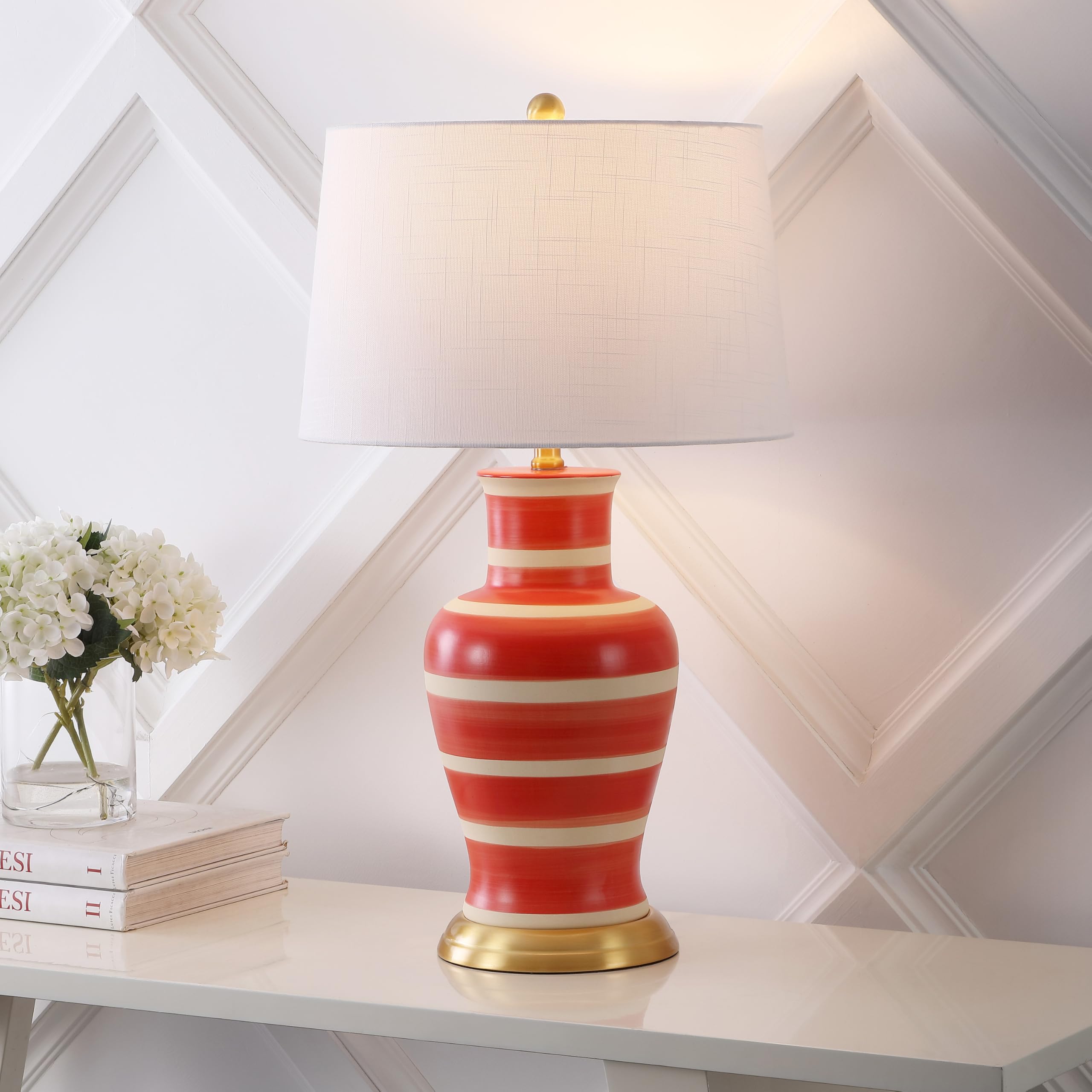 Jonathan Y Jyl4026K Julian 29'' Traditional Classic Ceramic Urn Led Table Lamp, Red/Beige For Bedroom, Living Room, Kitchen, Hom