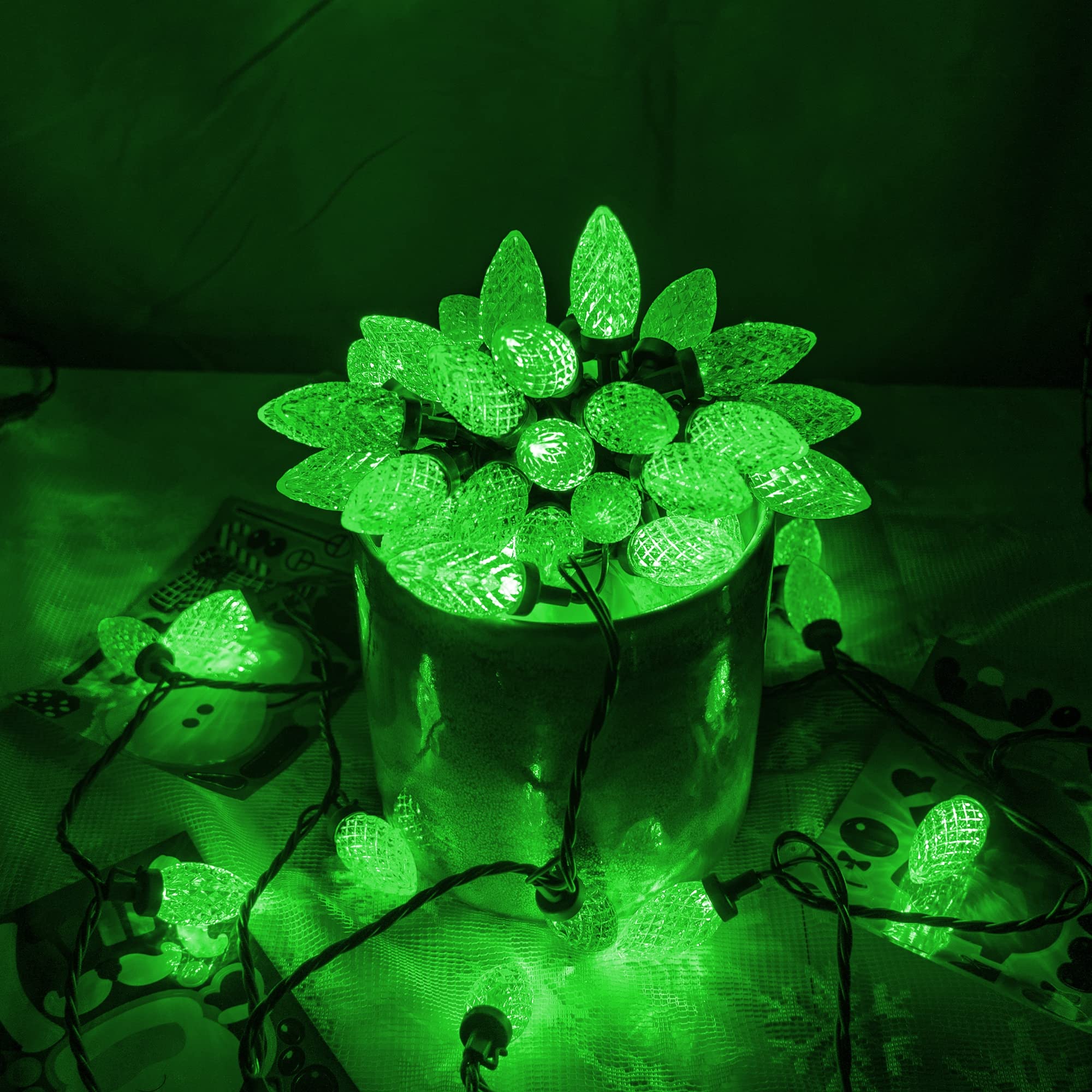 Dazzle Bright C9 St. Patrick'S Day Lights Outdoor, 50 Led 33Ft Waterproof Green Wire String Lights, Indoor Outdoor Fairy Lights