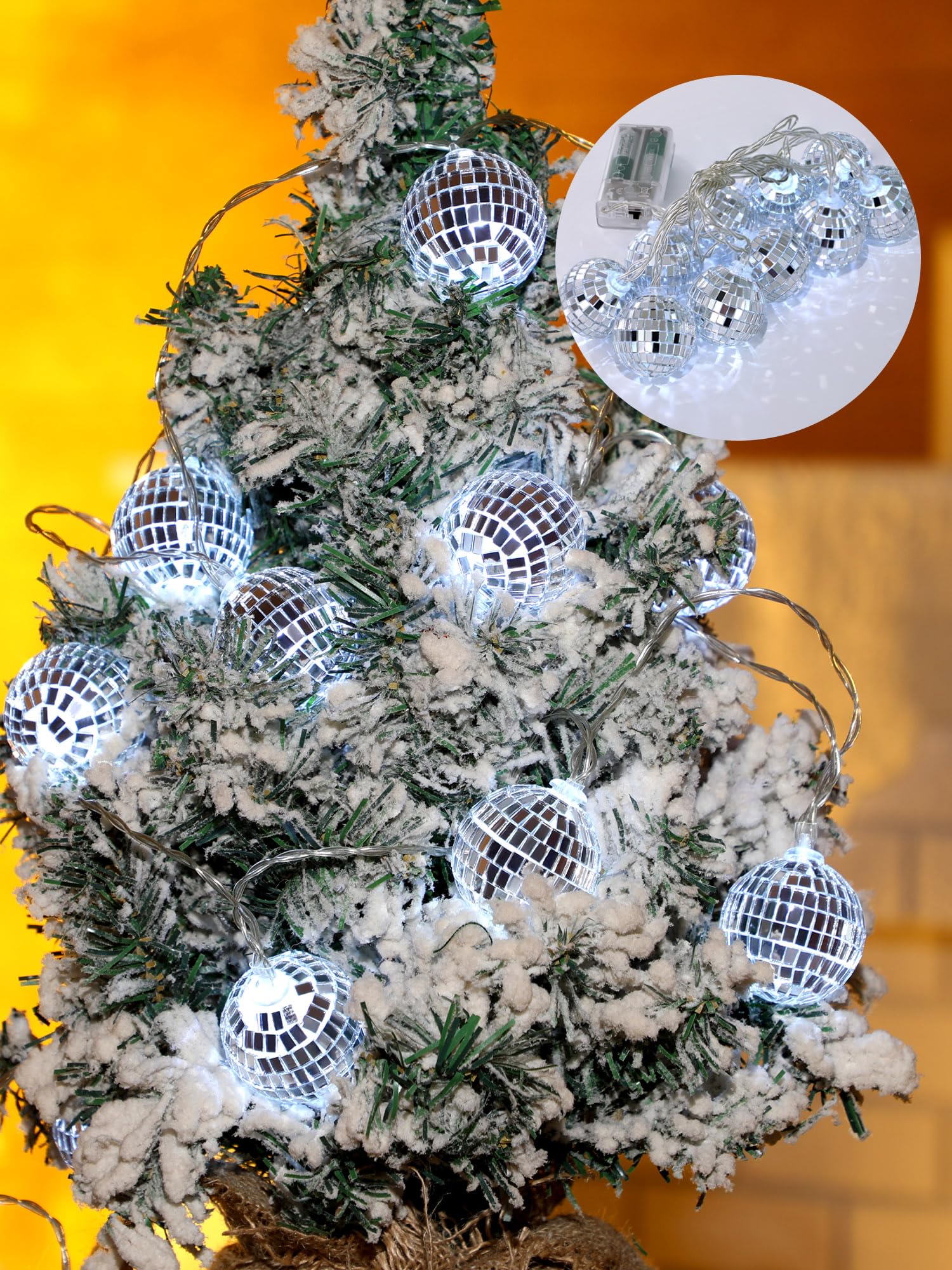 Bbto 10 Pcs Led Disco Ball String Light Battery Powered Mirror Ball Ornaments 70S 80S 90S Disco Party Supplies(Rose Gold,1.57 In