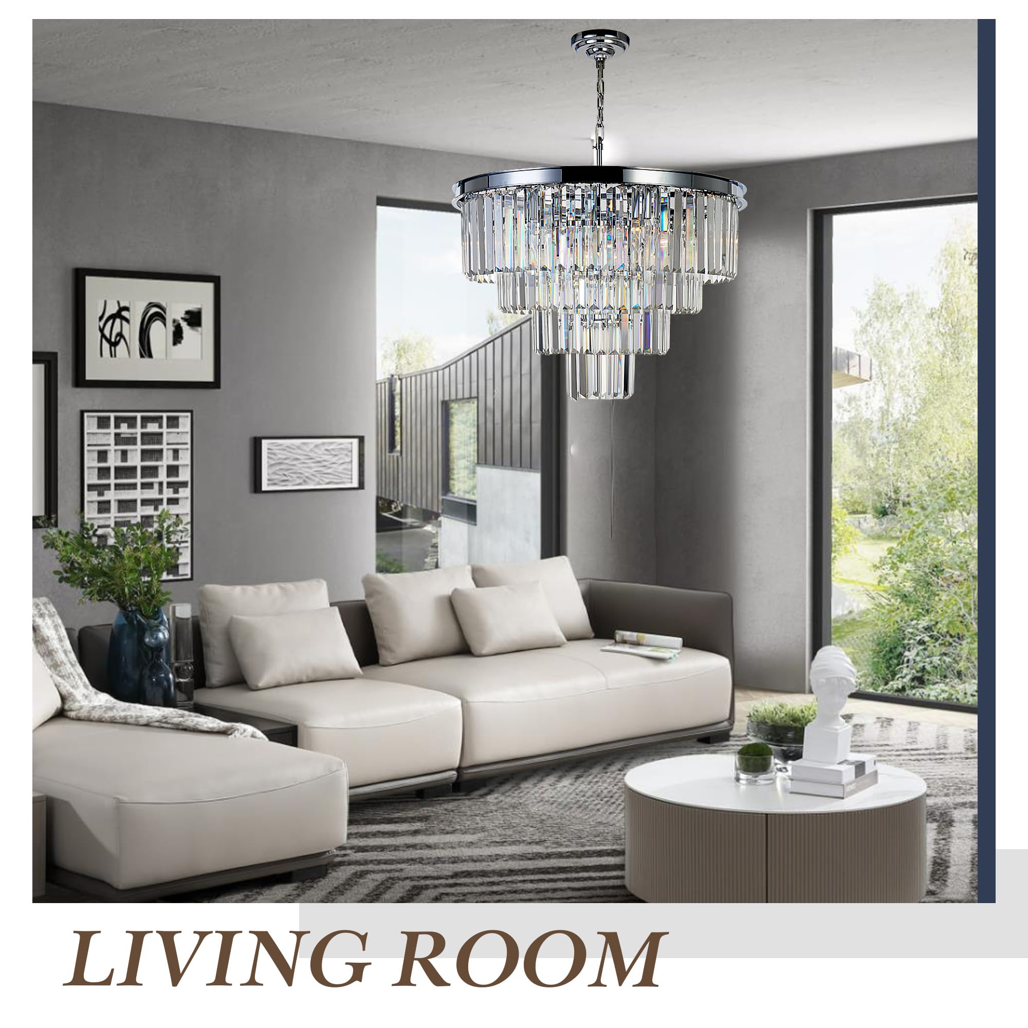 Meelighting Chrome Crystal Modern Contemporary Chandeliers Pendant Ceiling Light 4-Tier Chandelier Lighting For Dining Room Living Room Bedroom Girls Room 9 Lights Dia 23.6"
