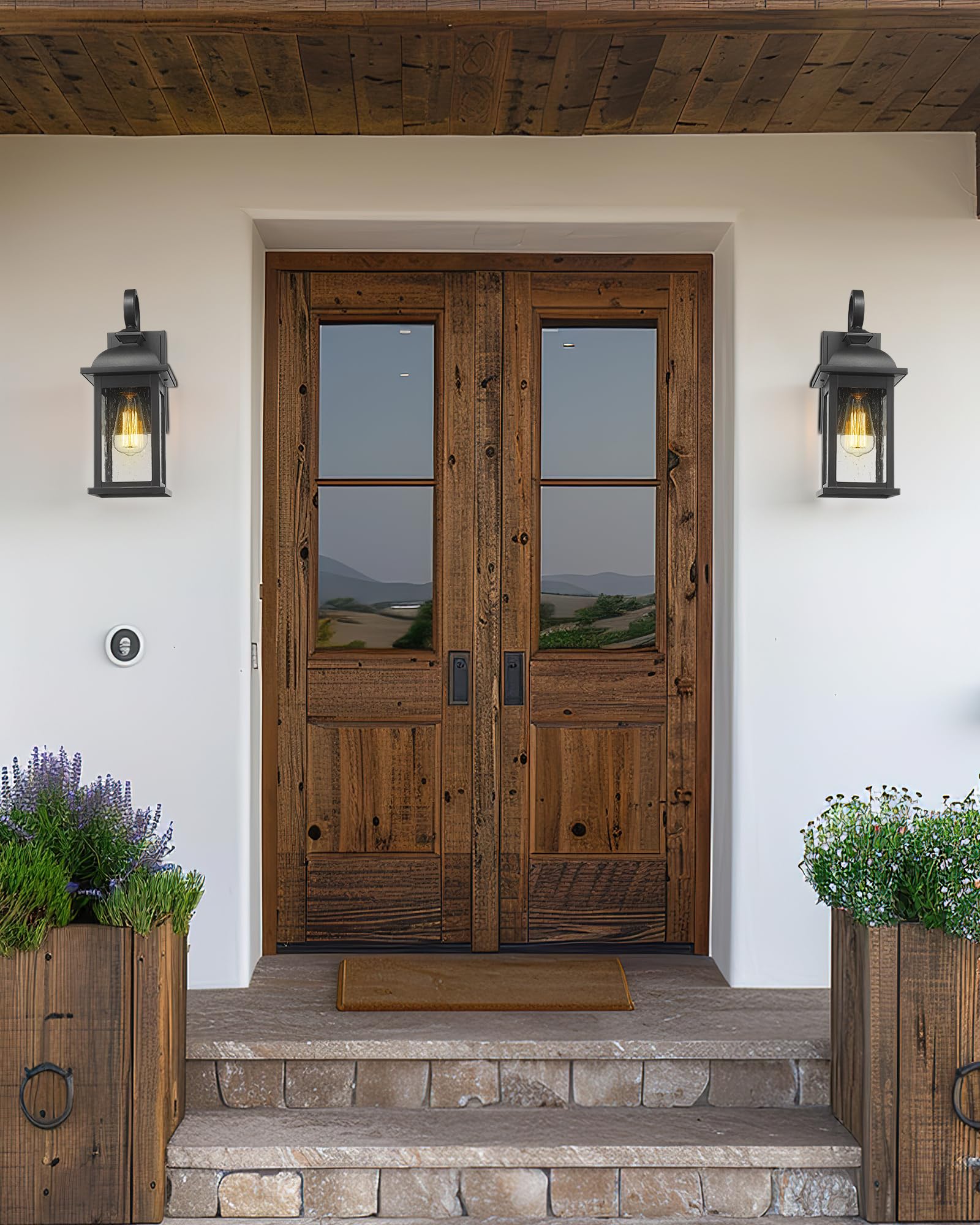 FEMILA 26" Outdoor Wall Light Fixture, 3-Light Matte Black Lantern for Patio, Entryway, Garage