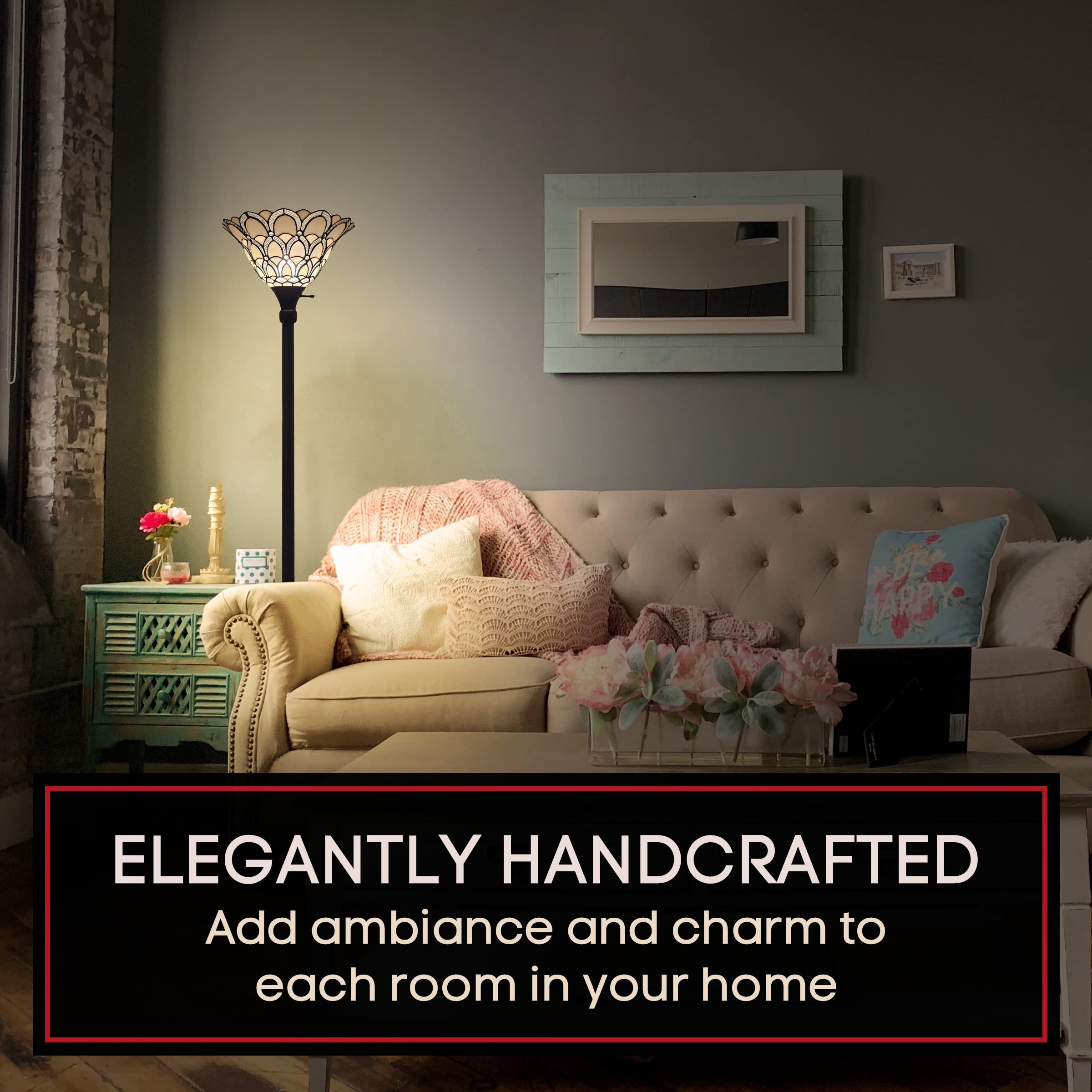 Amora Tiffany Floor Lamp Torchiere - Traditional Style Peacock Design 69    Stained Glass Lamp, Custom Handcrafted Pole Lamp Wit